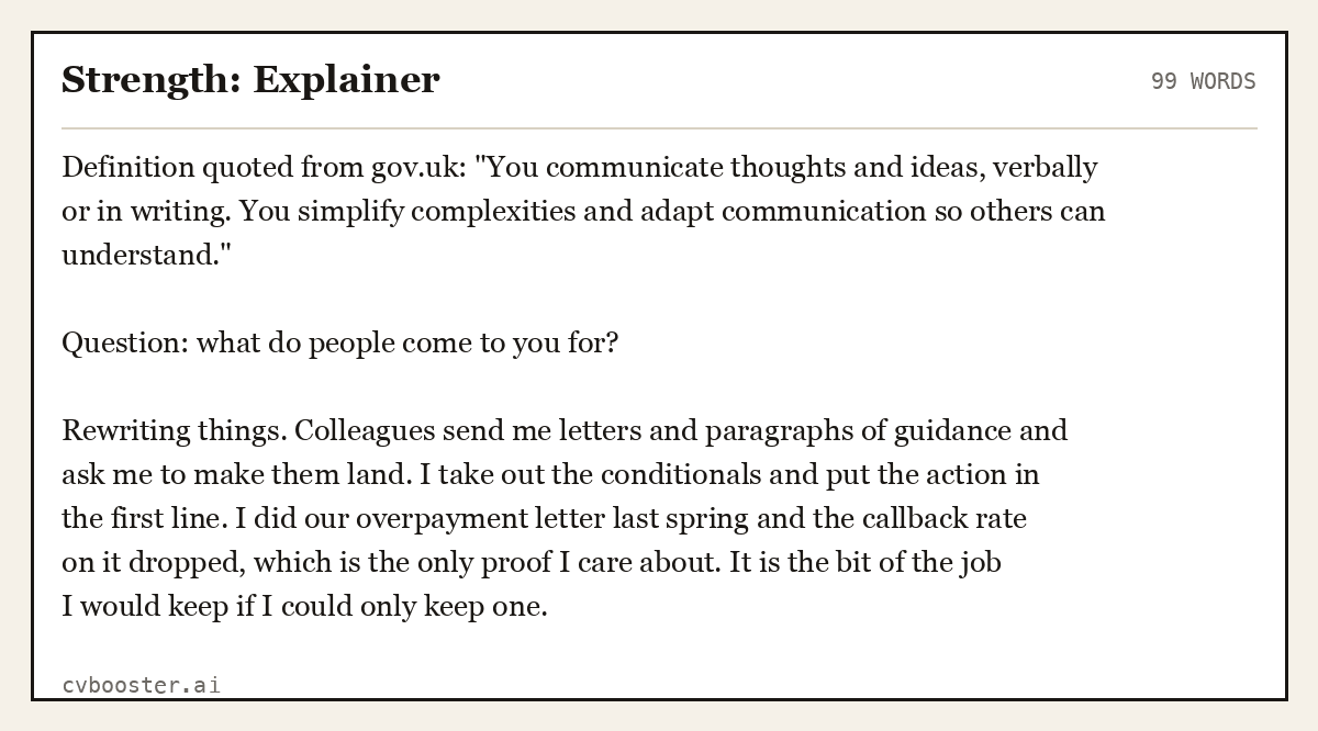Complete Strength: Explainer example, 99 words, laid out as it would sit in the application form