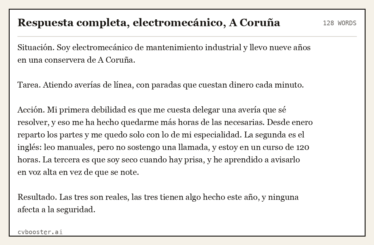 Ejemplo completo: Respuesta completa, electromecánico, A Coruña, 128 palabras