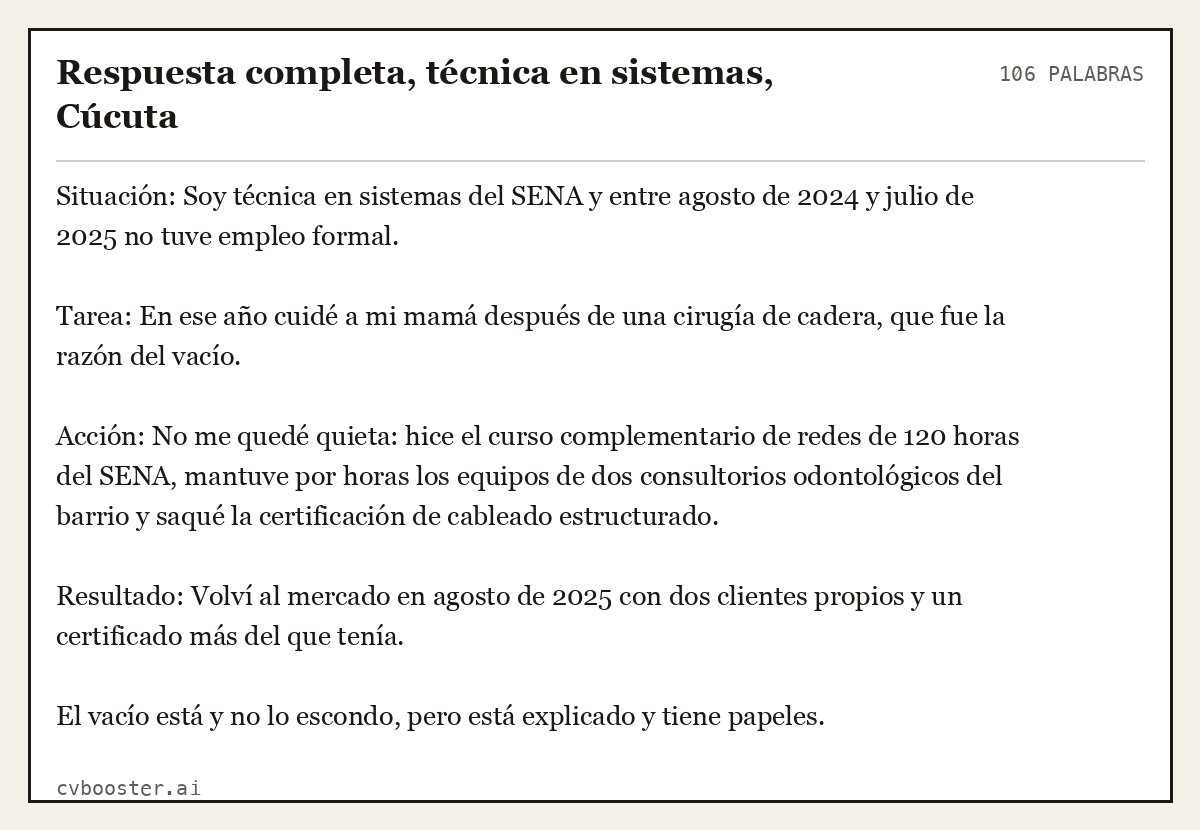 Ejemplo completo: Respuesta completa, técnica en sistemas, Cúcuta, 106 palabras