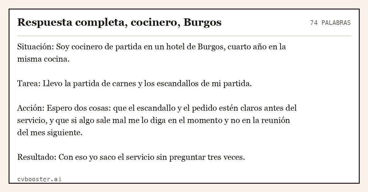 Ejemplo completo: Respuesta completa, cocinero, Burgos, 74 palabras