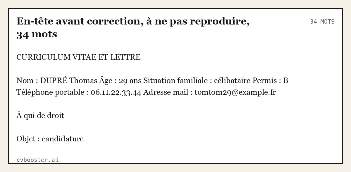 Exemple complet: En-tête avant correction, à ne pas reproduire, 34 mots, 34 mots