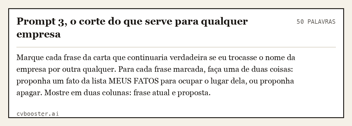 Exemplo completo: Prompt 3, o corte do que serve para qualquer empresa, 50 palavras