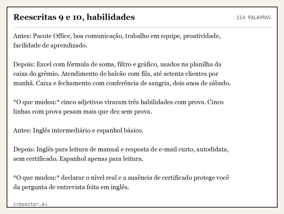 Exemplo completo: Reescritas 9 e 10, habilidades, 114 palavras