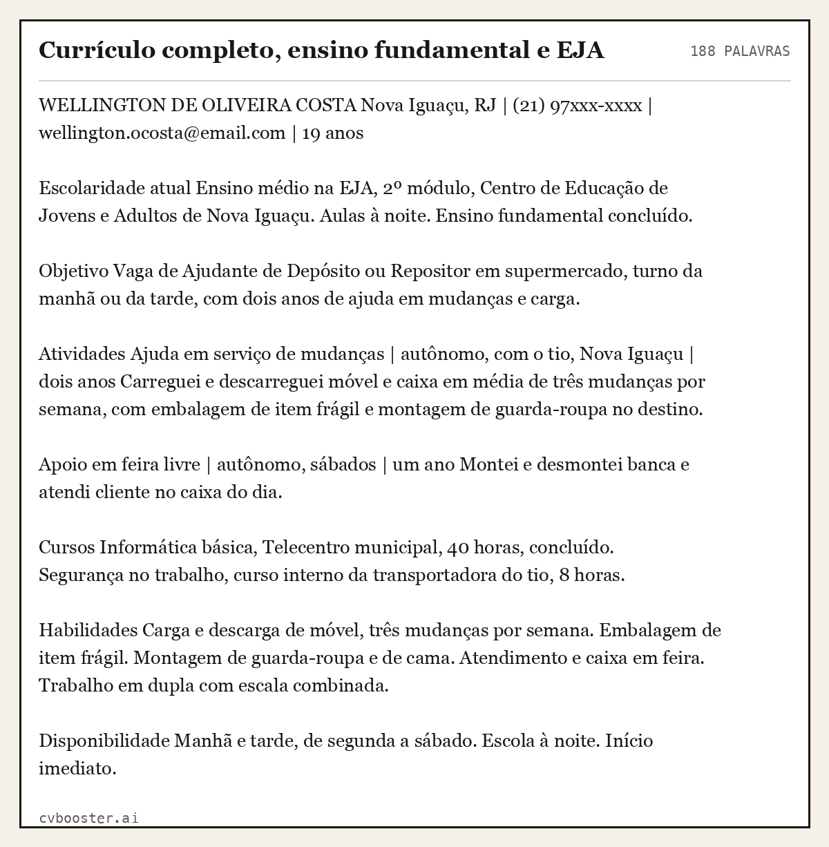 Exemplo completo: Currículo completo, ensino fundamental e EJA, 188 palavras