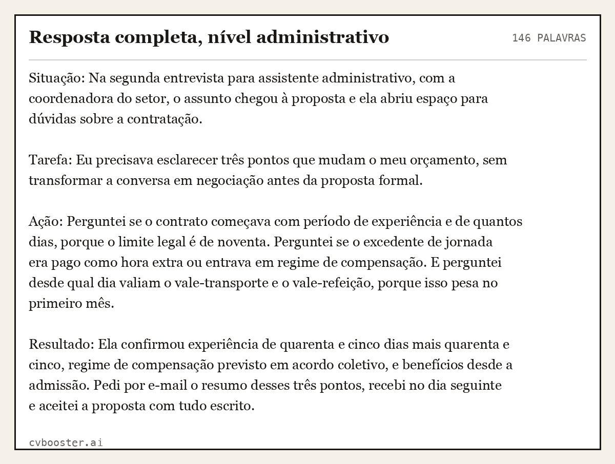 Exemplo completo: Resposta completa, nível administrativo, 146 palavras