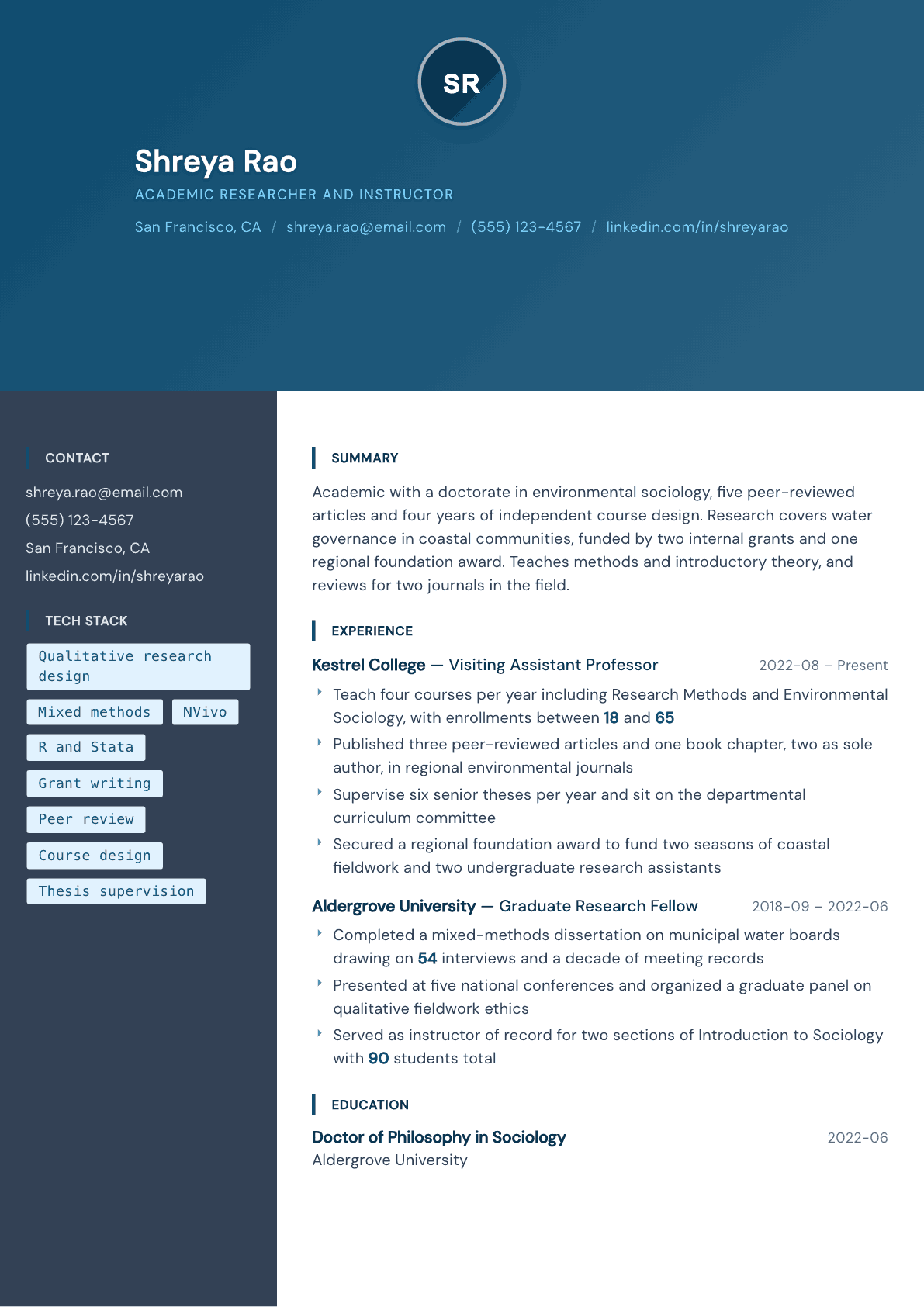 Academic resume example, Prism template