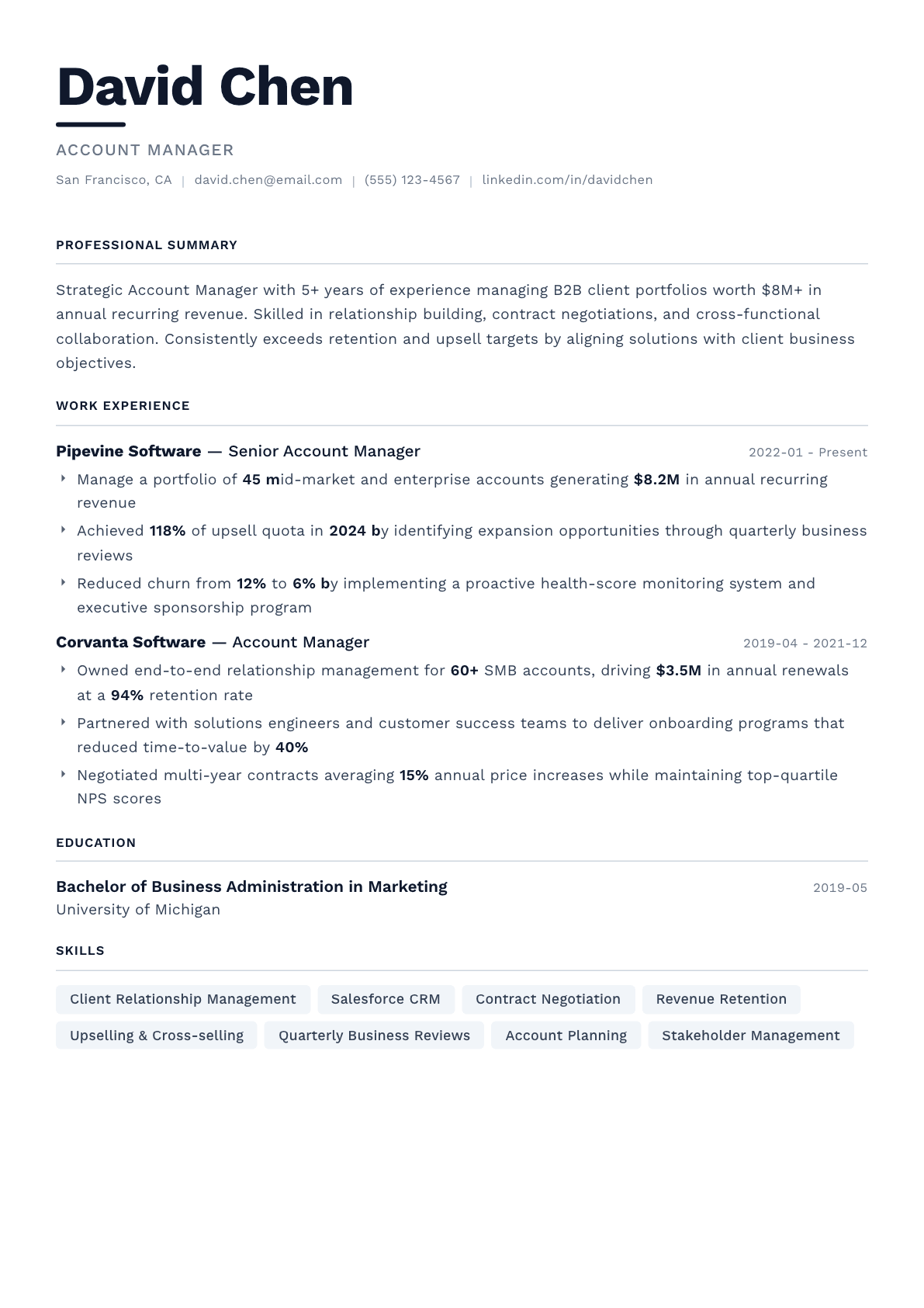 Account Manager resume example, Berlin template