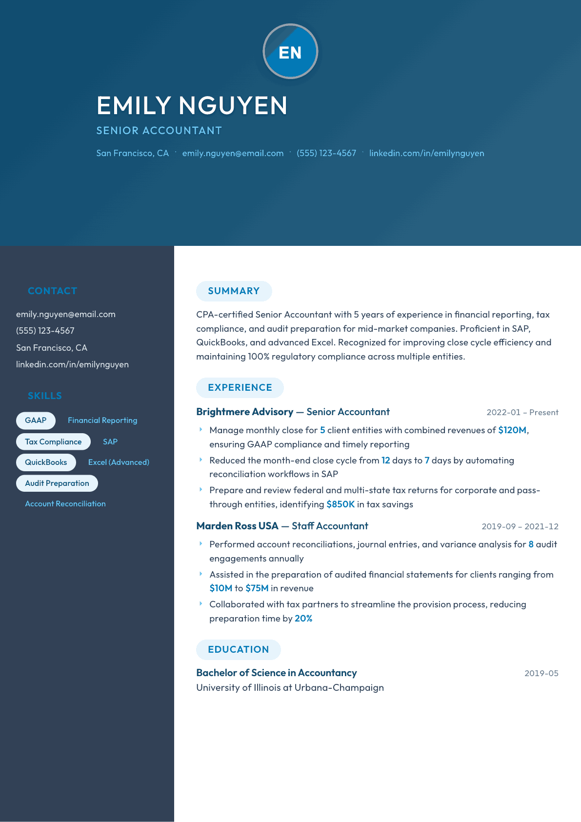 Accountant resume example, Nexus template