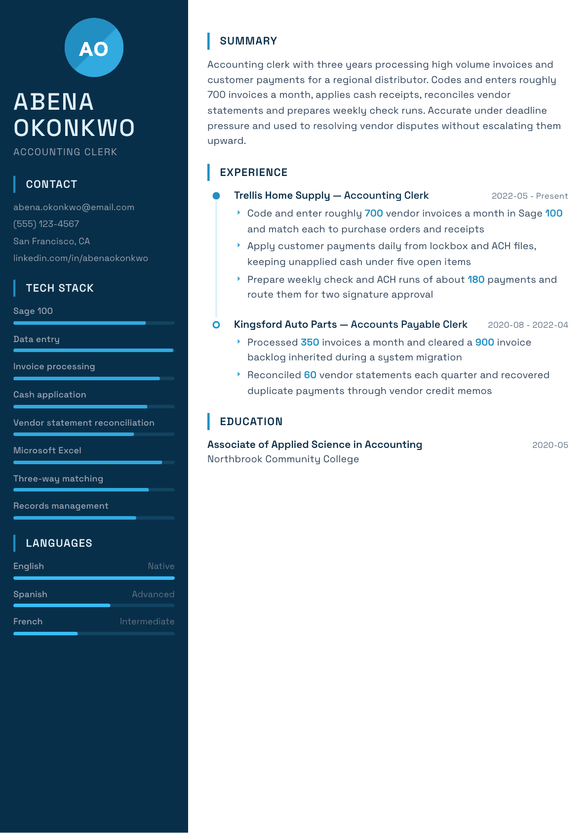 Accounting Clerk resume example, Circuit template