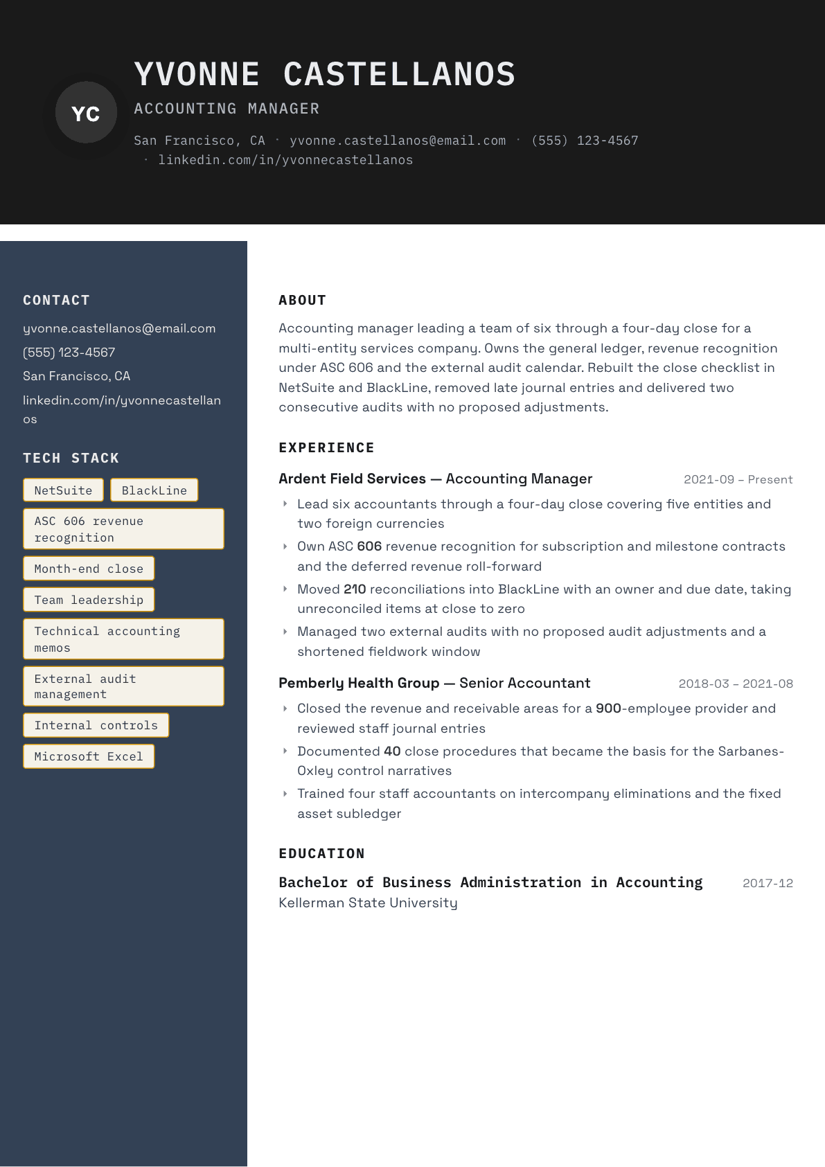 Accounting Manager resume example, Codebase template