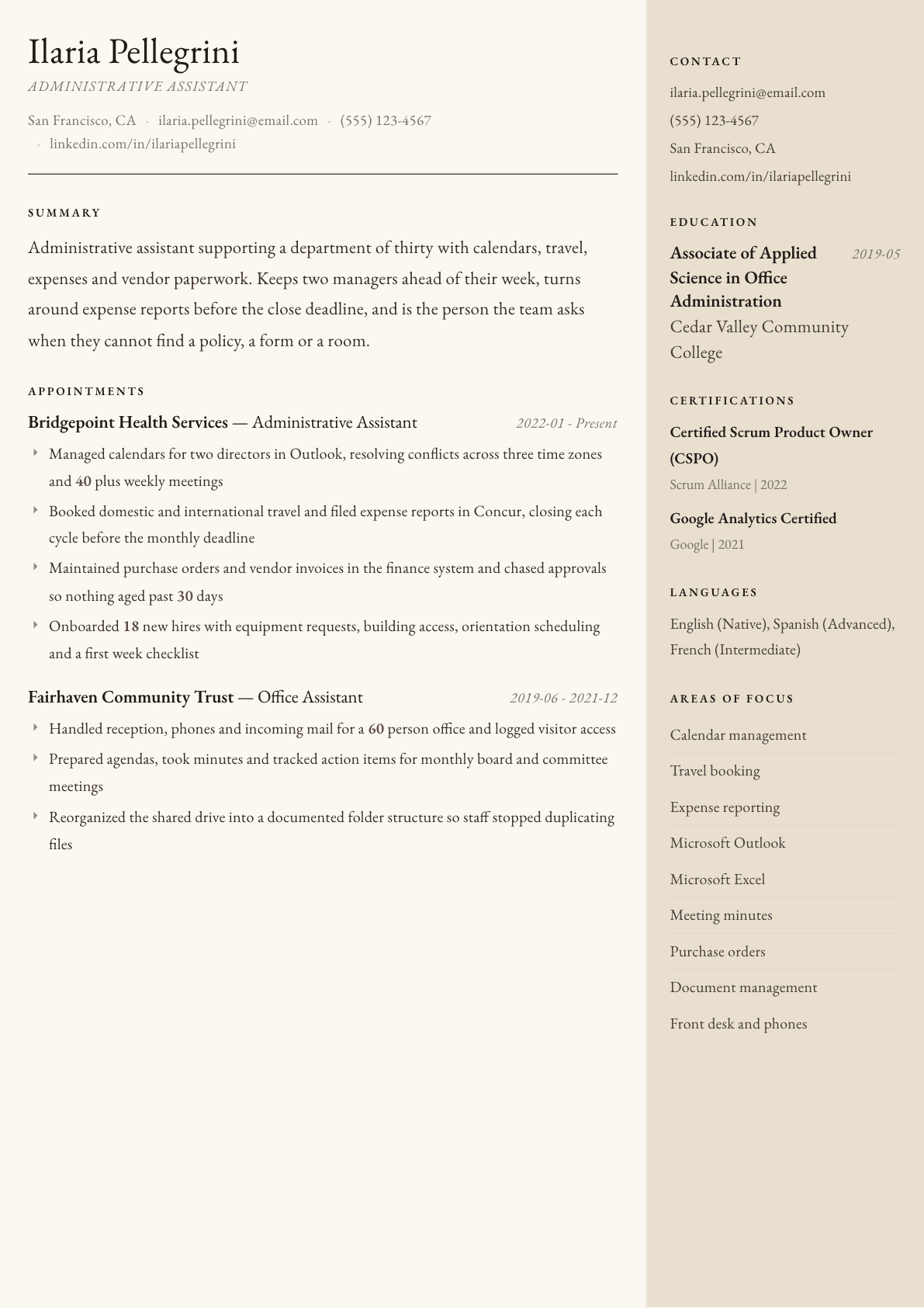 Administrative Assistant resume example, Manuscript template