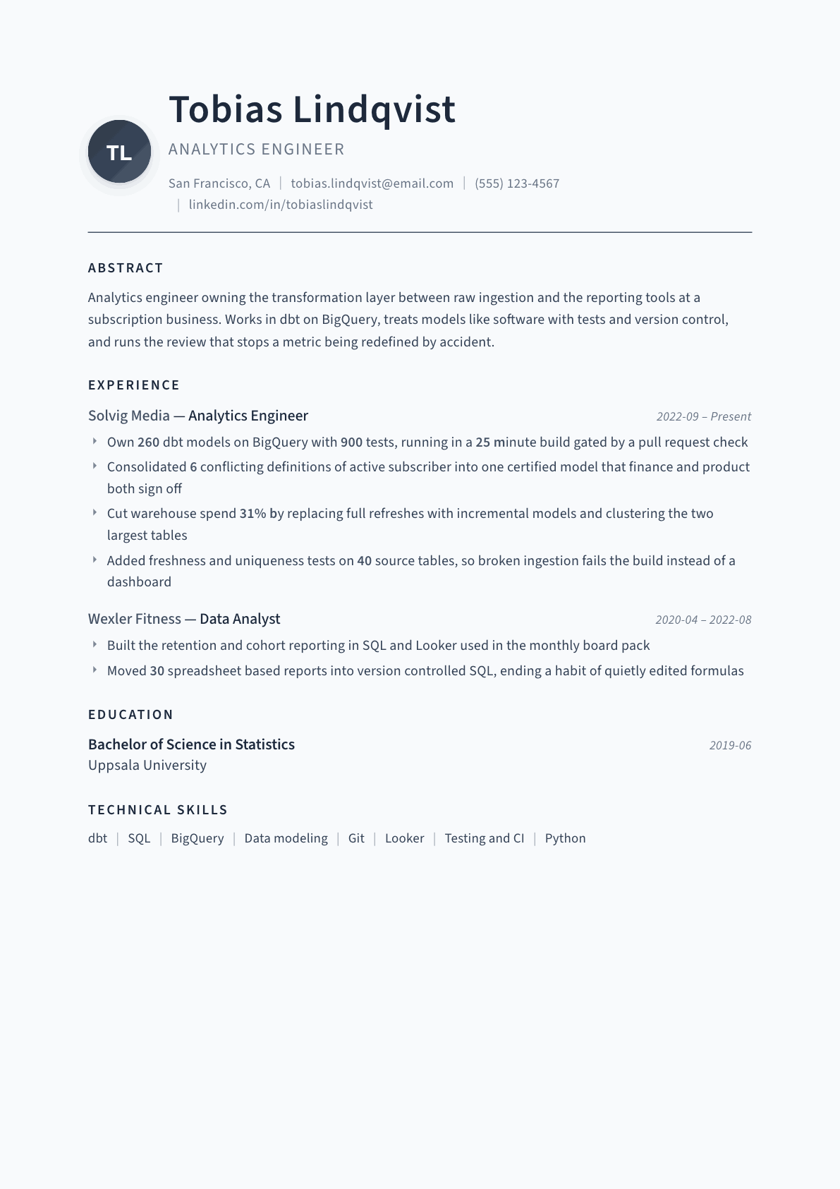 Analytics Engineer resume example, Thesis template