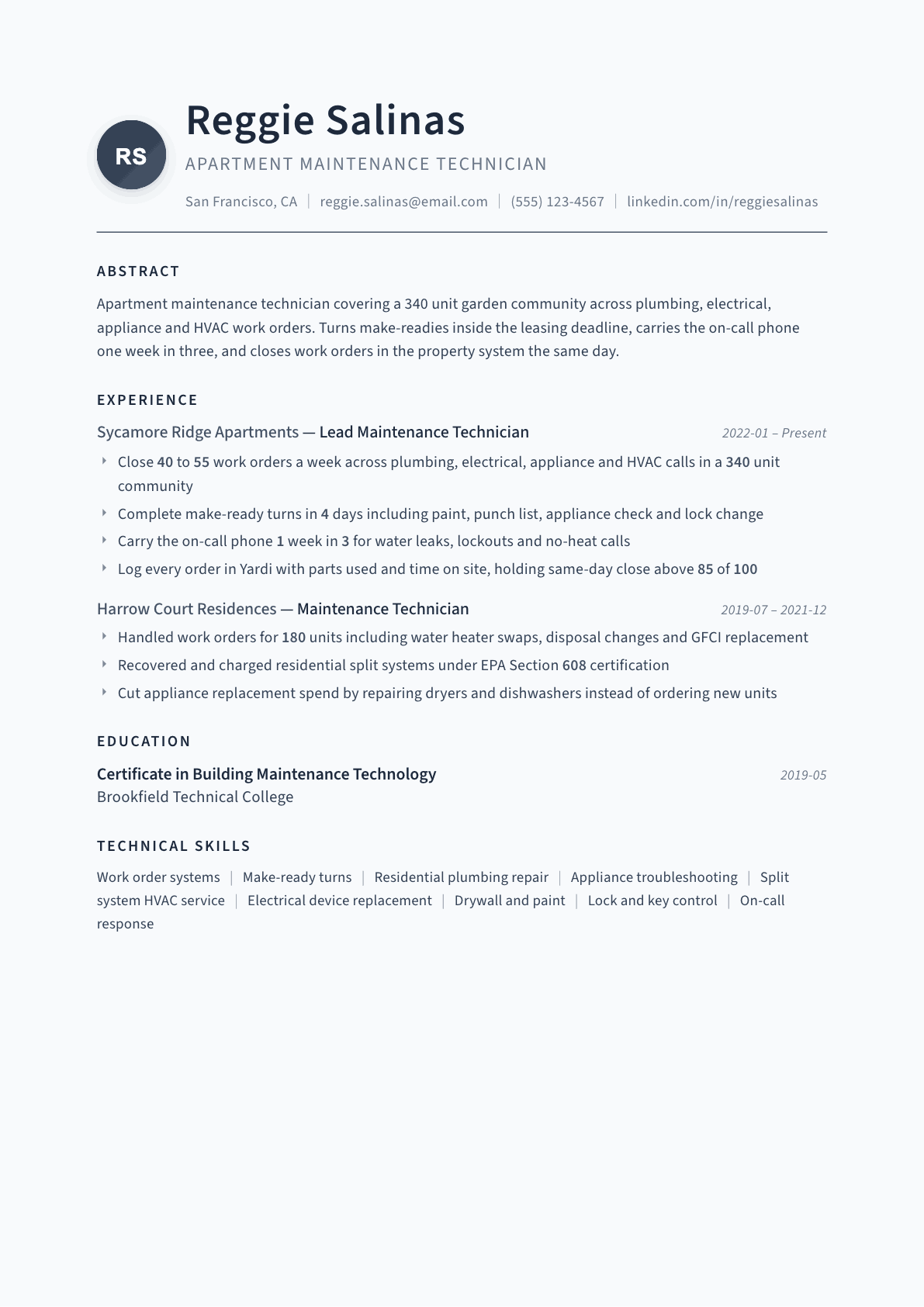 Apartment Maintenance Technician resume example, Thesis template