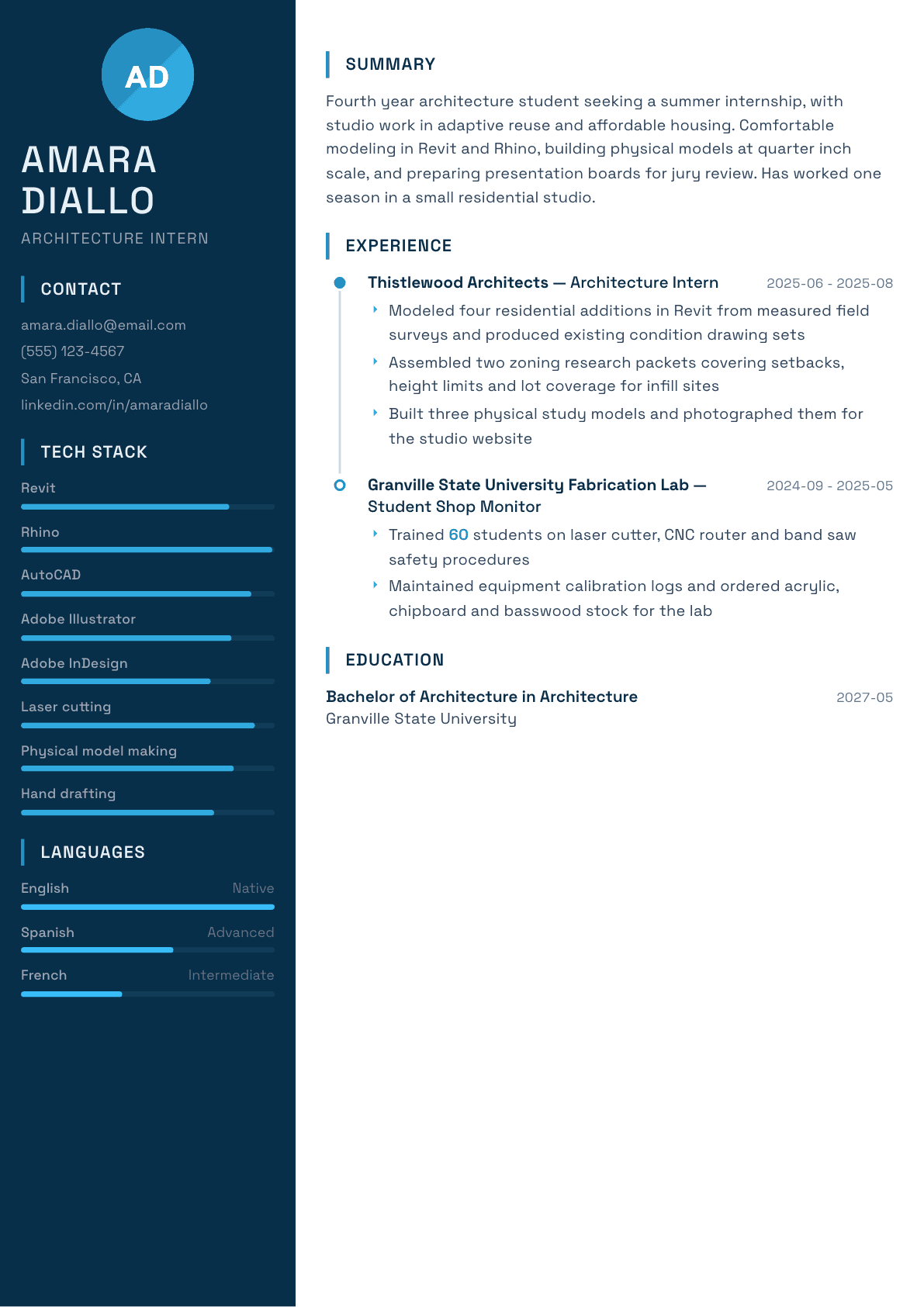 Architecture Intern resume example, Circuit template