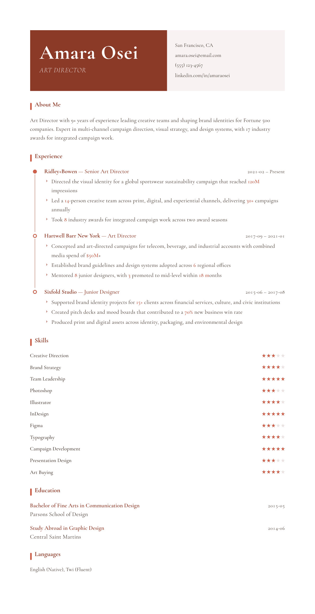 Art Director resume example, Artisan template