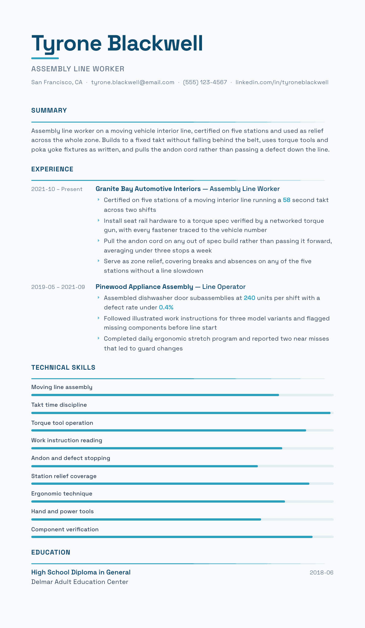 Assembly Line Worker resume example, Velocity template