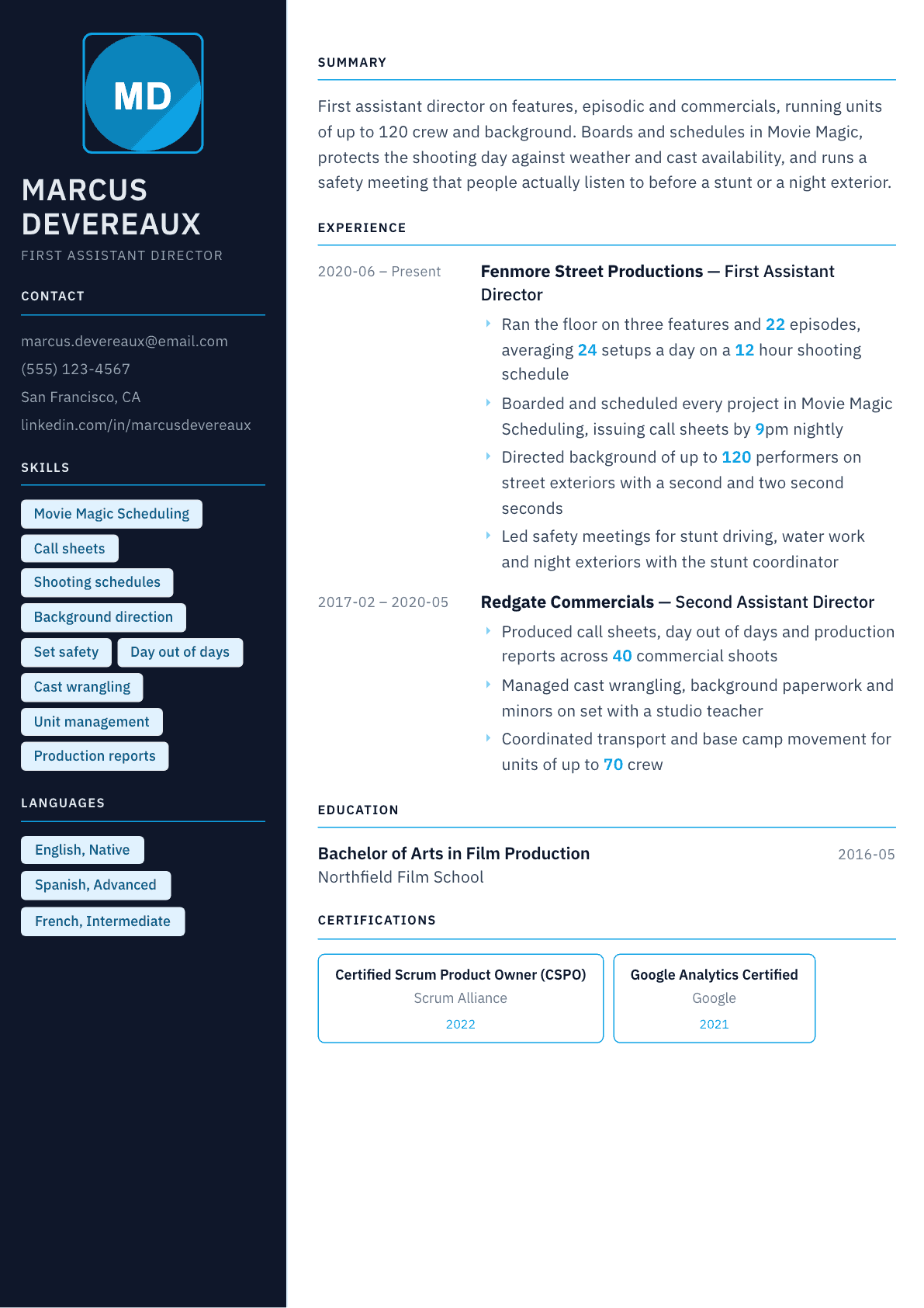 Assistant Director resume example, Everest template