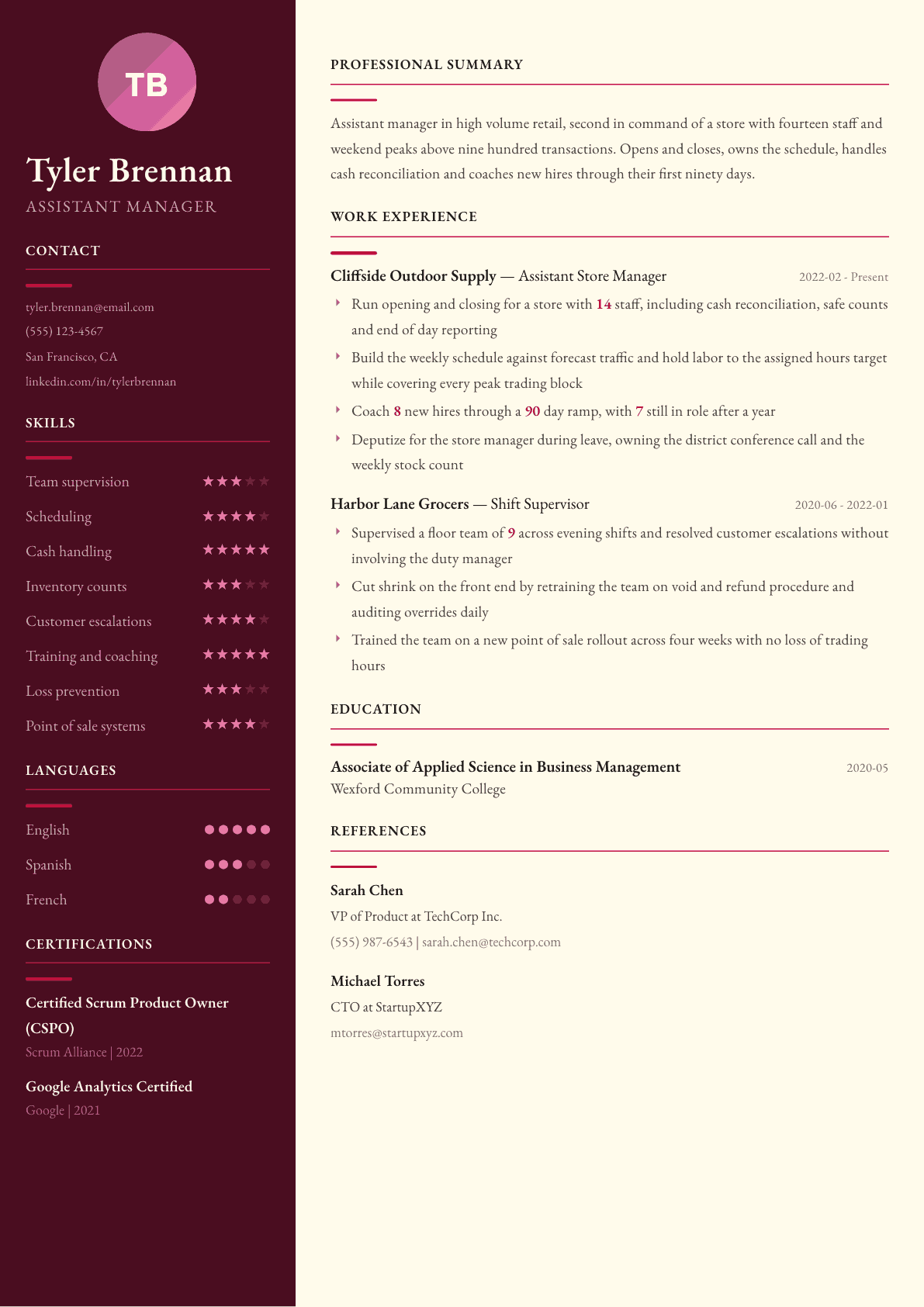 Assistant Manager resume example, Dubai template
