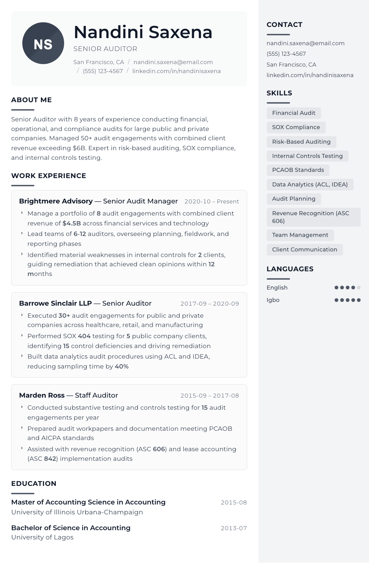 Auditor resume example, Metropolitan template
