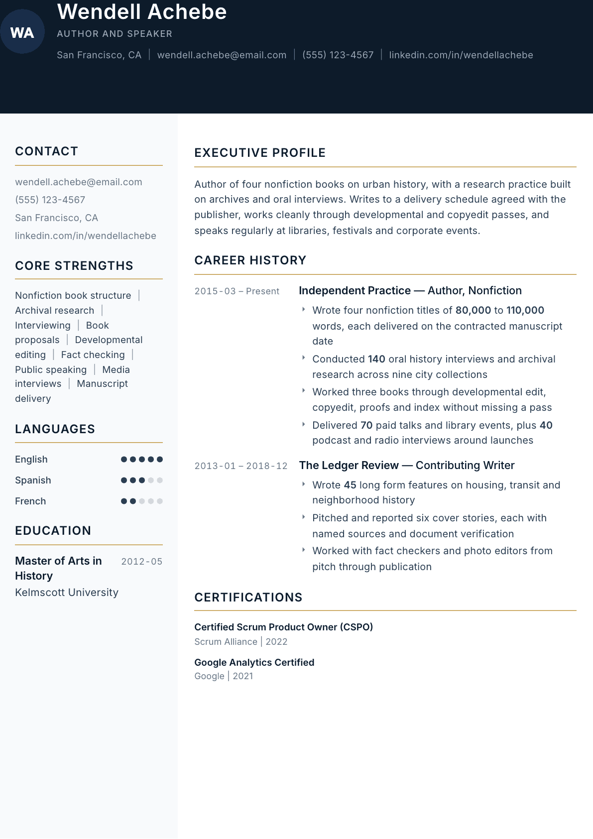 Author resume example, Consulate template