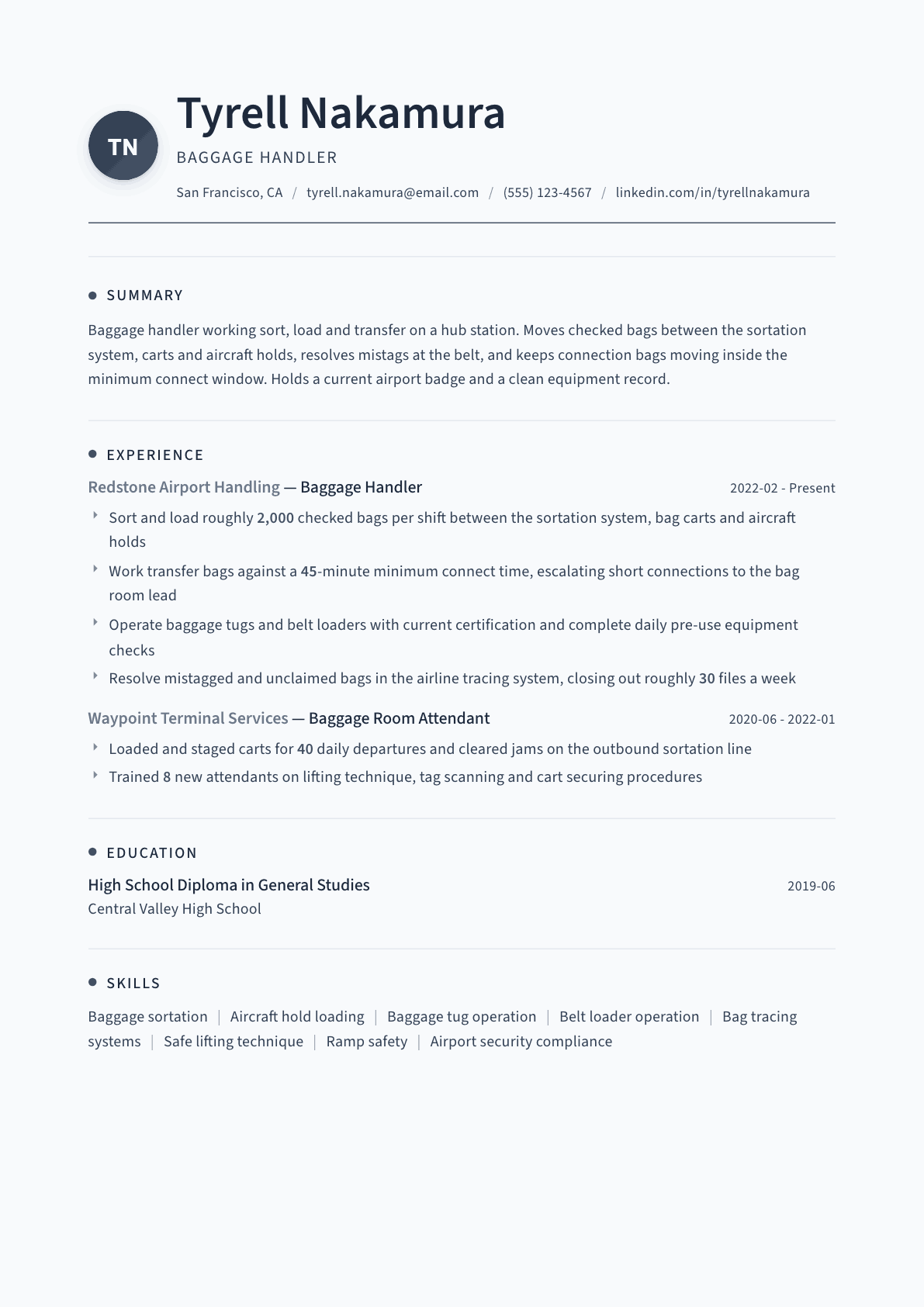 Baggage Handler resume example, Thread template
