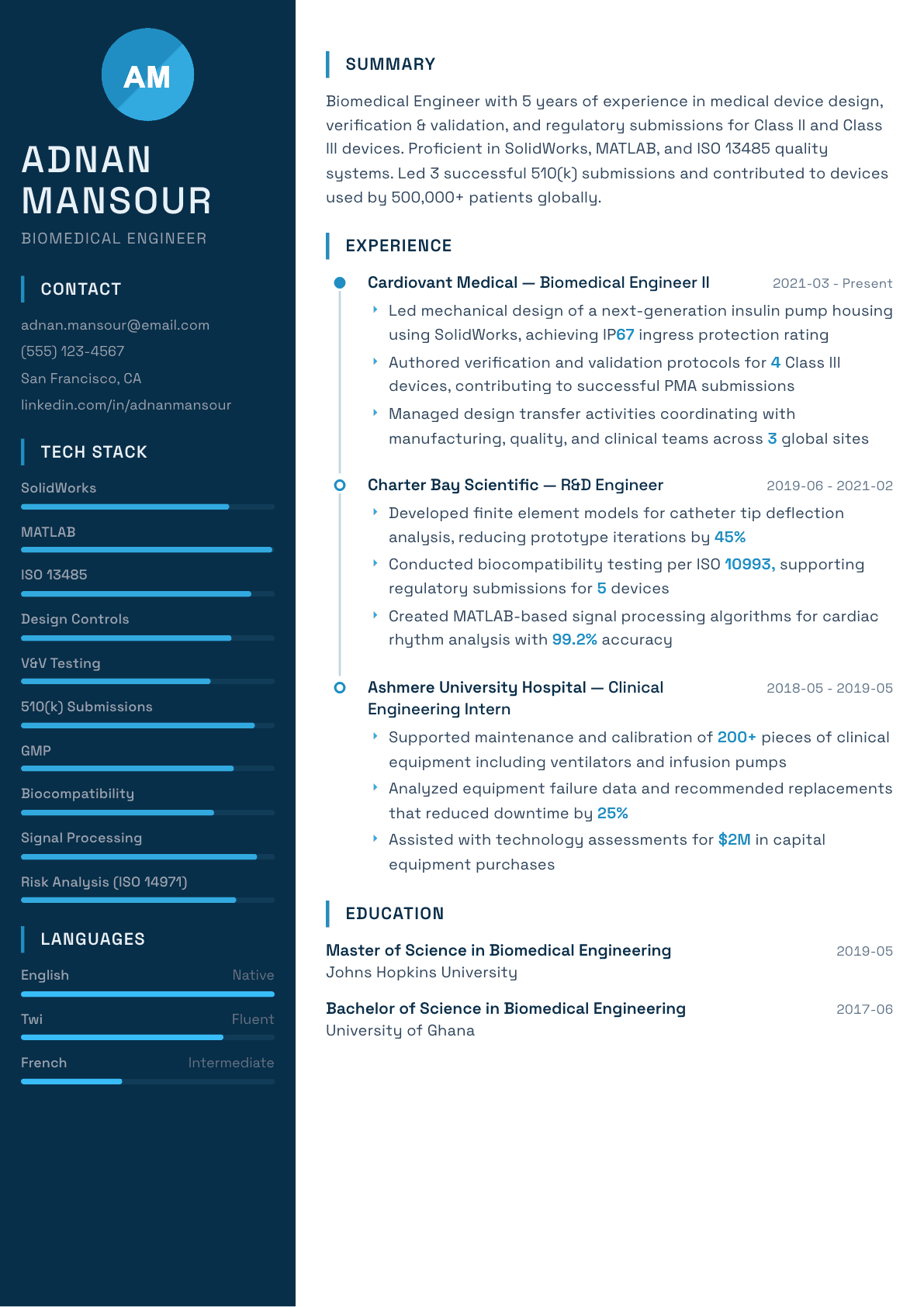 Biomedical Engineer resume example, Circuit template