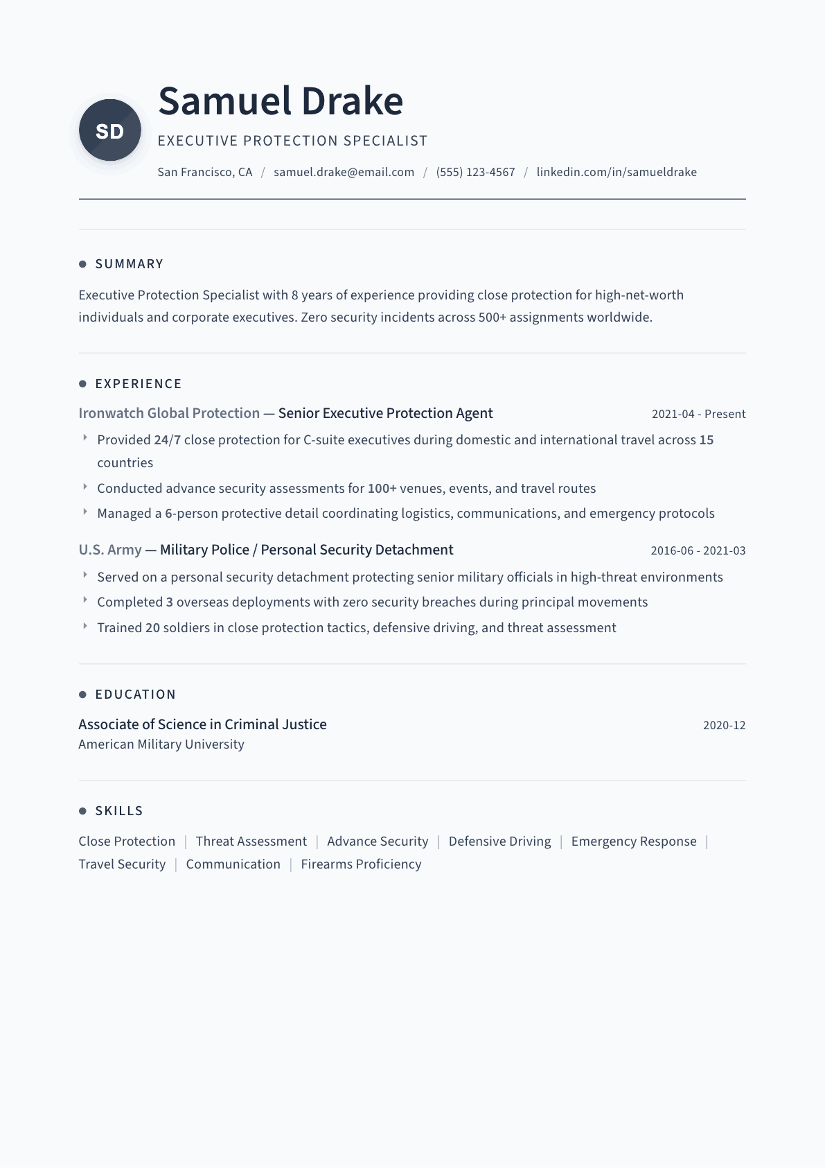 Bodyguard resume example, Thread template