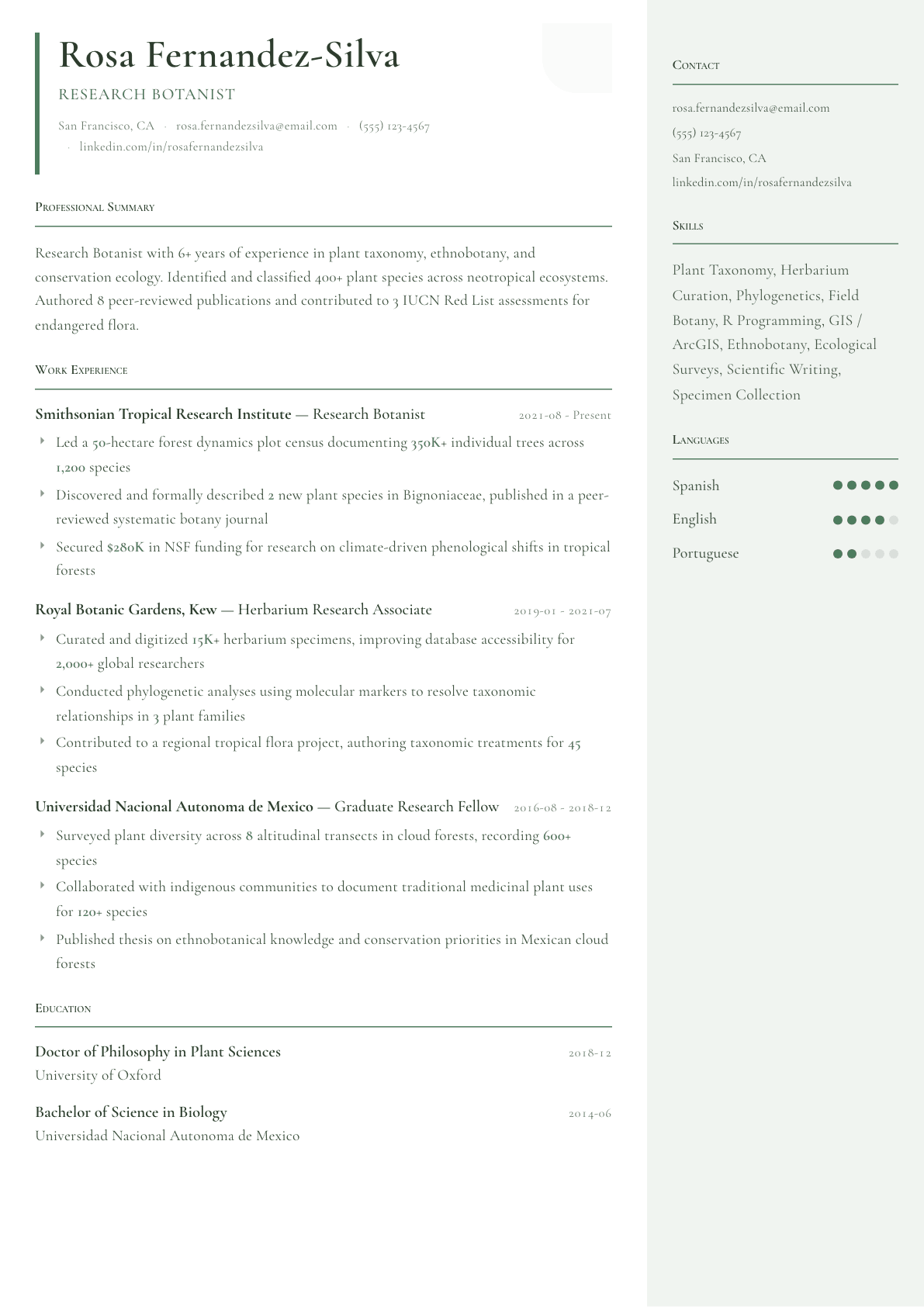 Botanist resume example, Copenhagen template