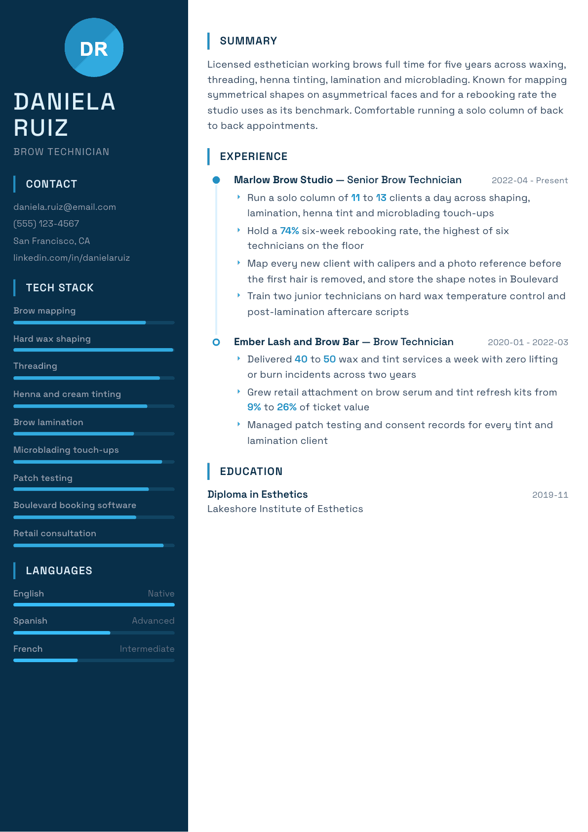 Brow Technician resume example, Circuit template