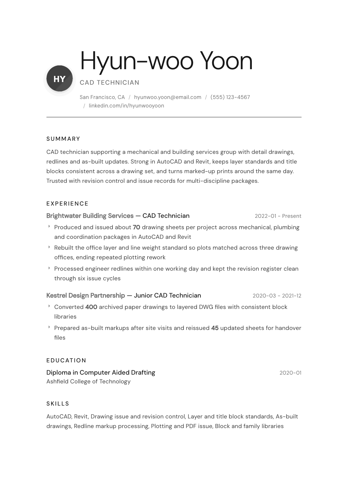 CAD Technician resume example, Whisper template