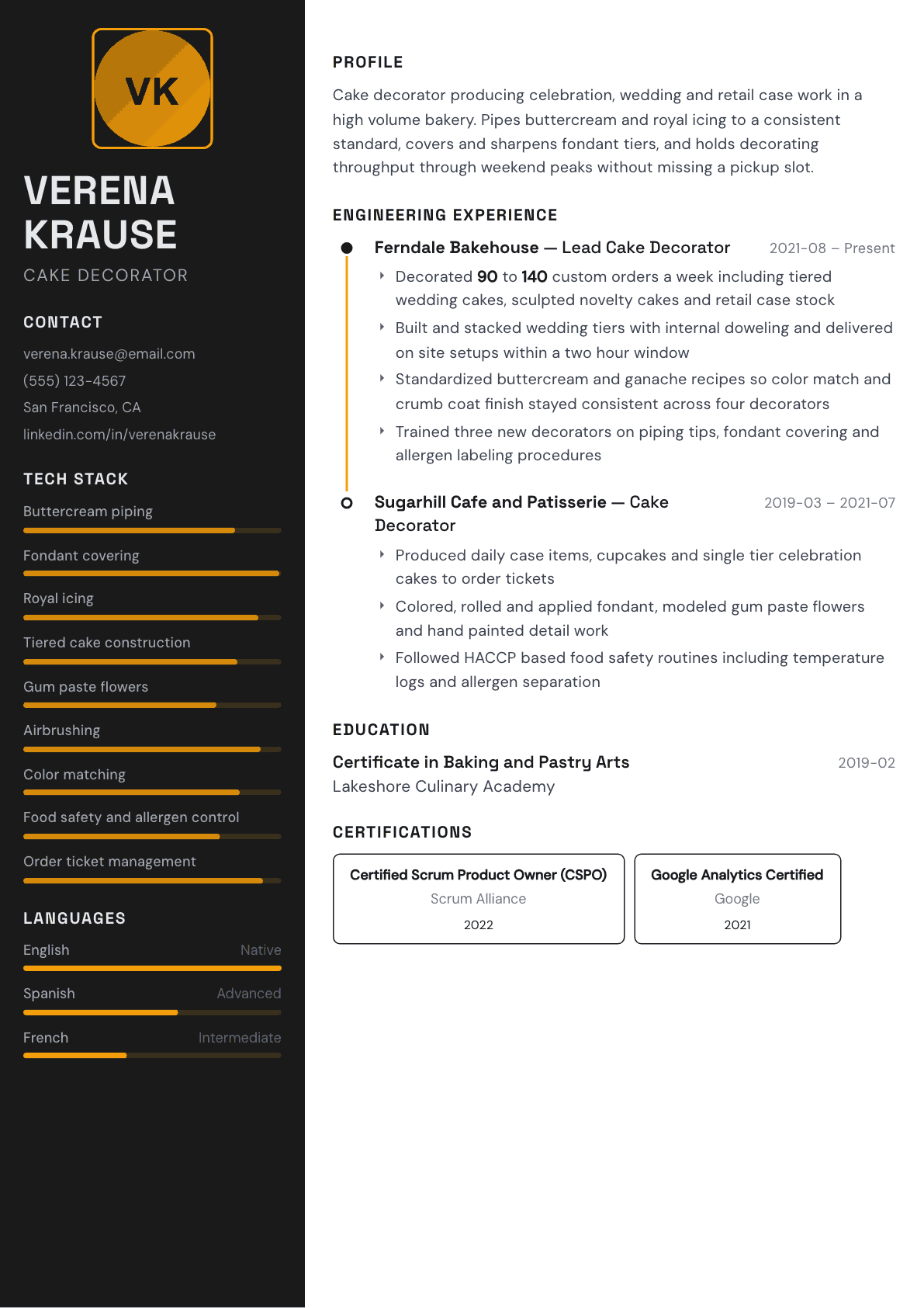 Cake Decorator resume example, Architect template