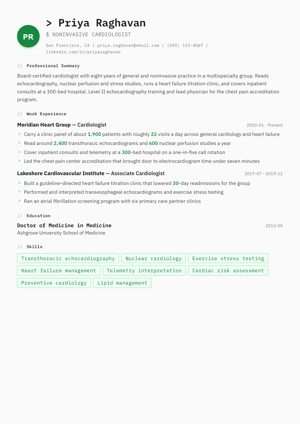 Cardiologist resume example, Amsterdam template
