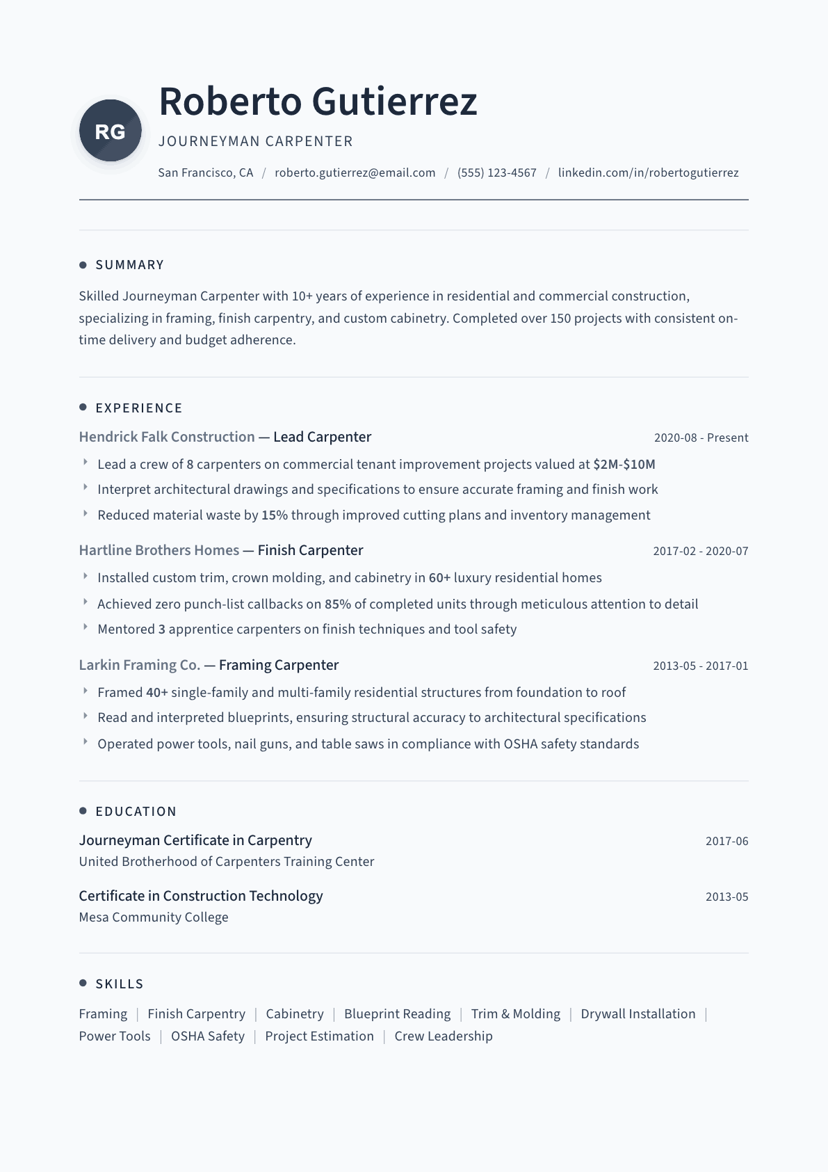 Carpenter resume example, Thread template