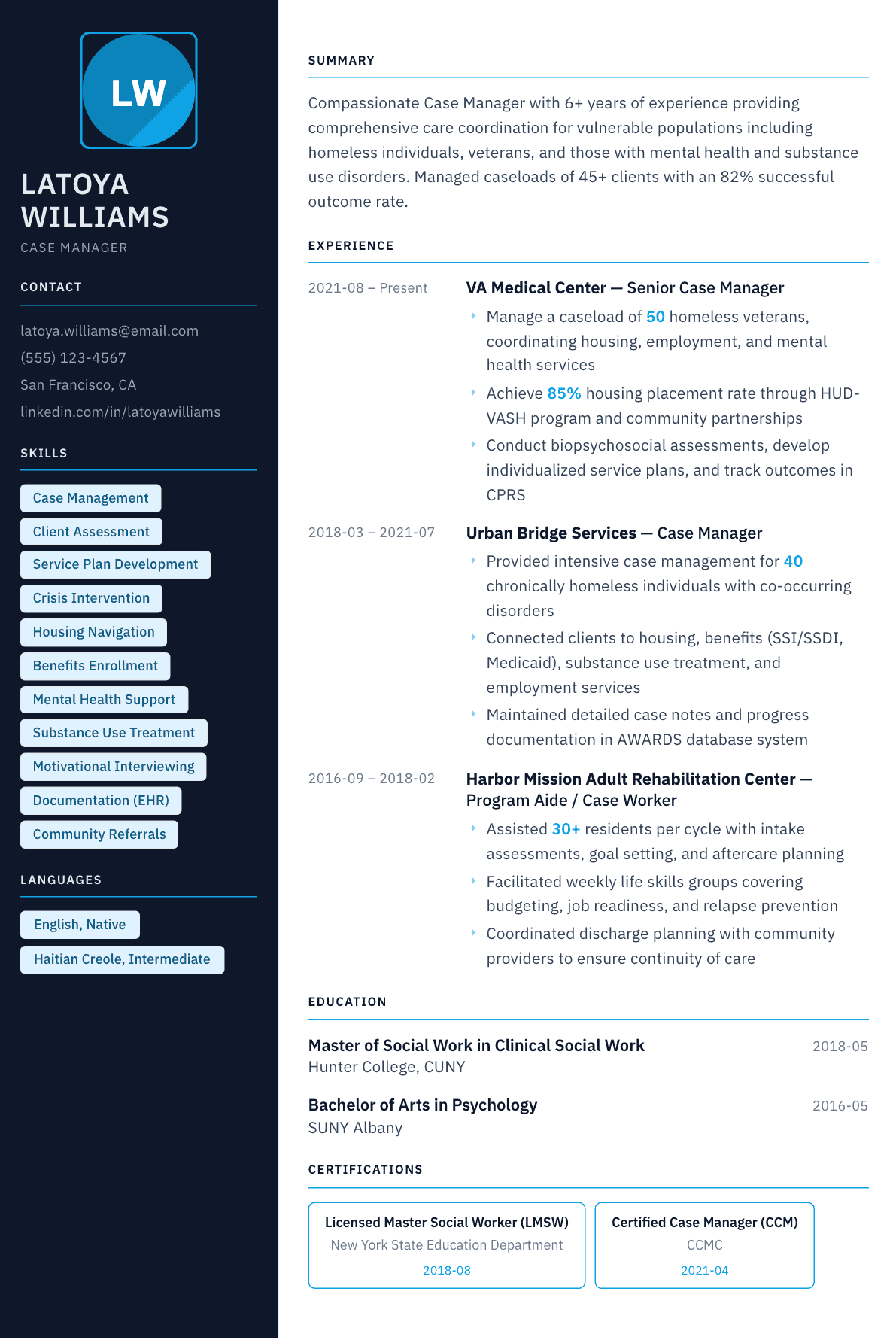 Case Manager resume example, Everest template