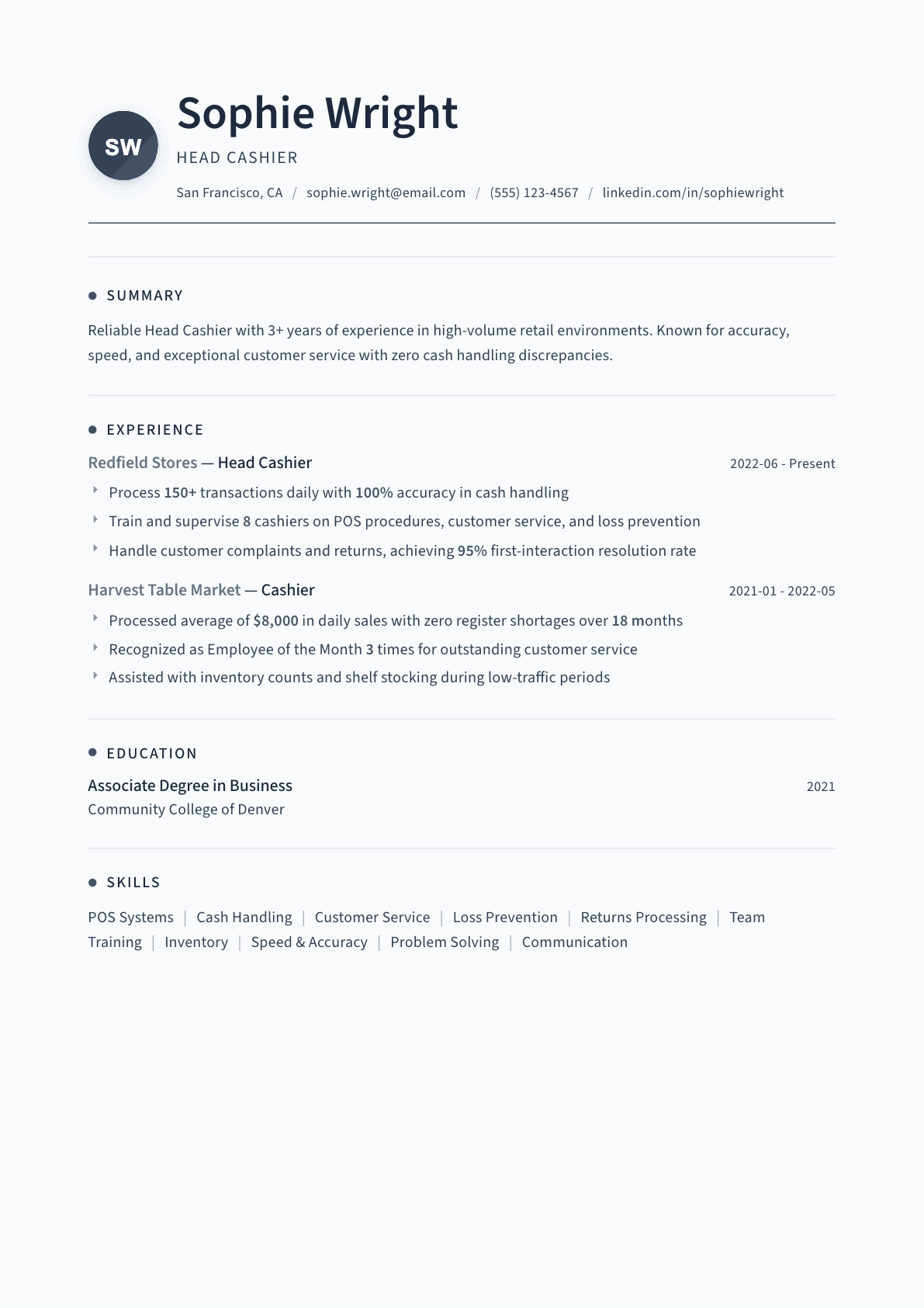 Cashier resume example, Thread template