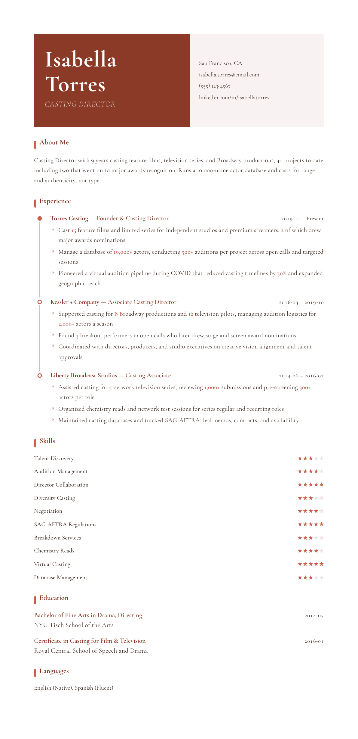 Casting Director resume example, Artisan template