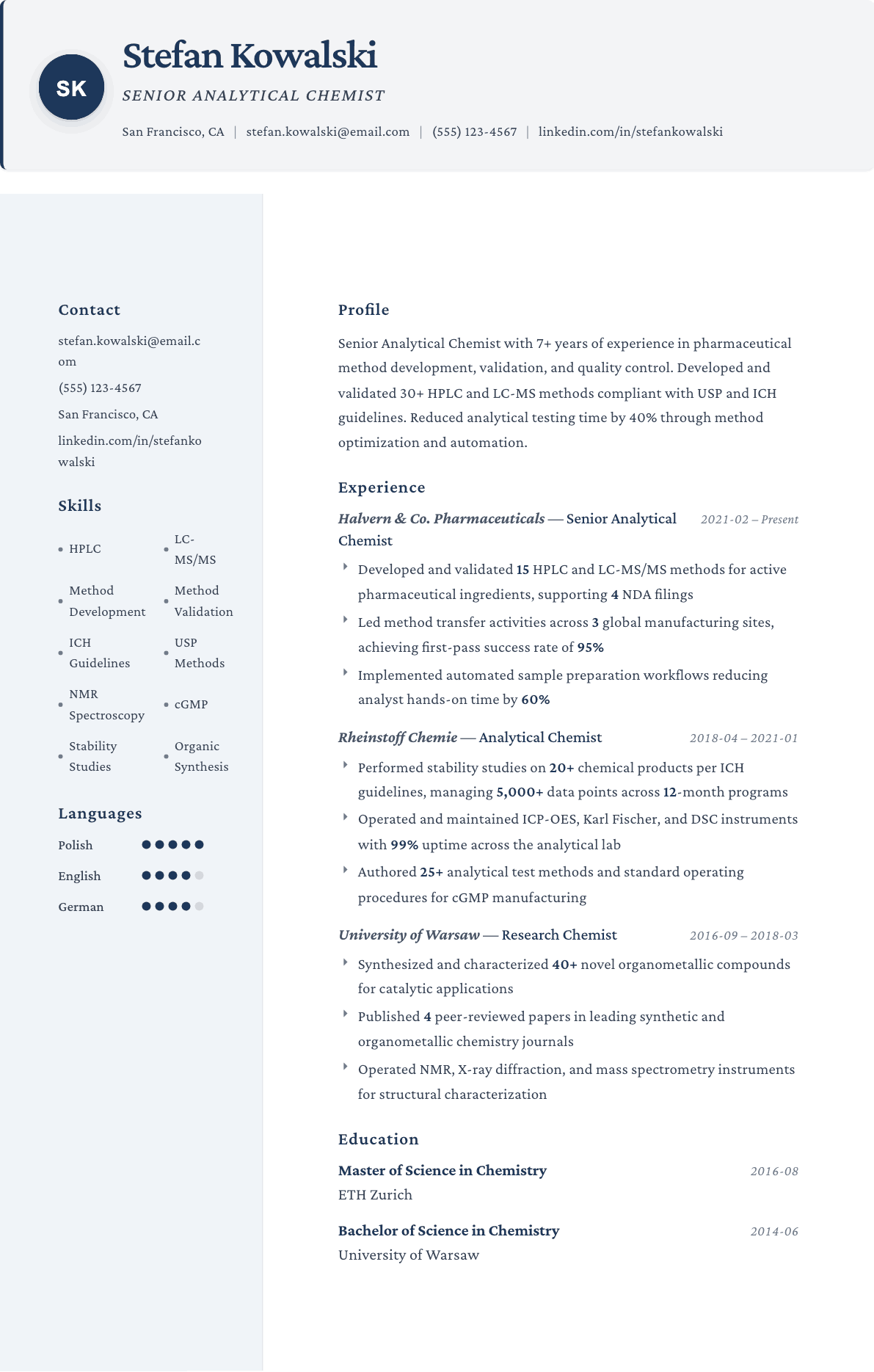 Chemist resume example, Formal template