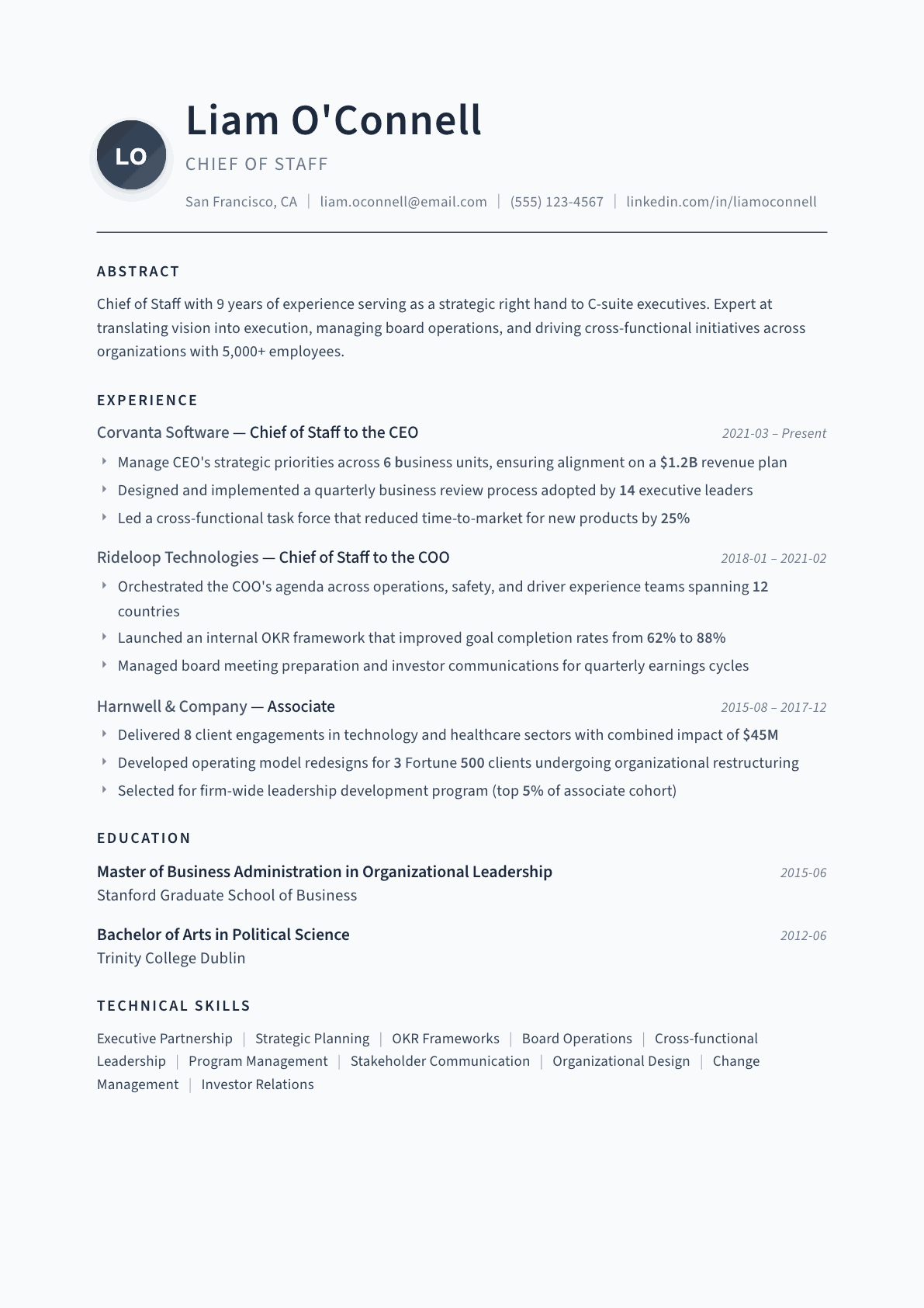 Chief of Staff resume example, Thesis template