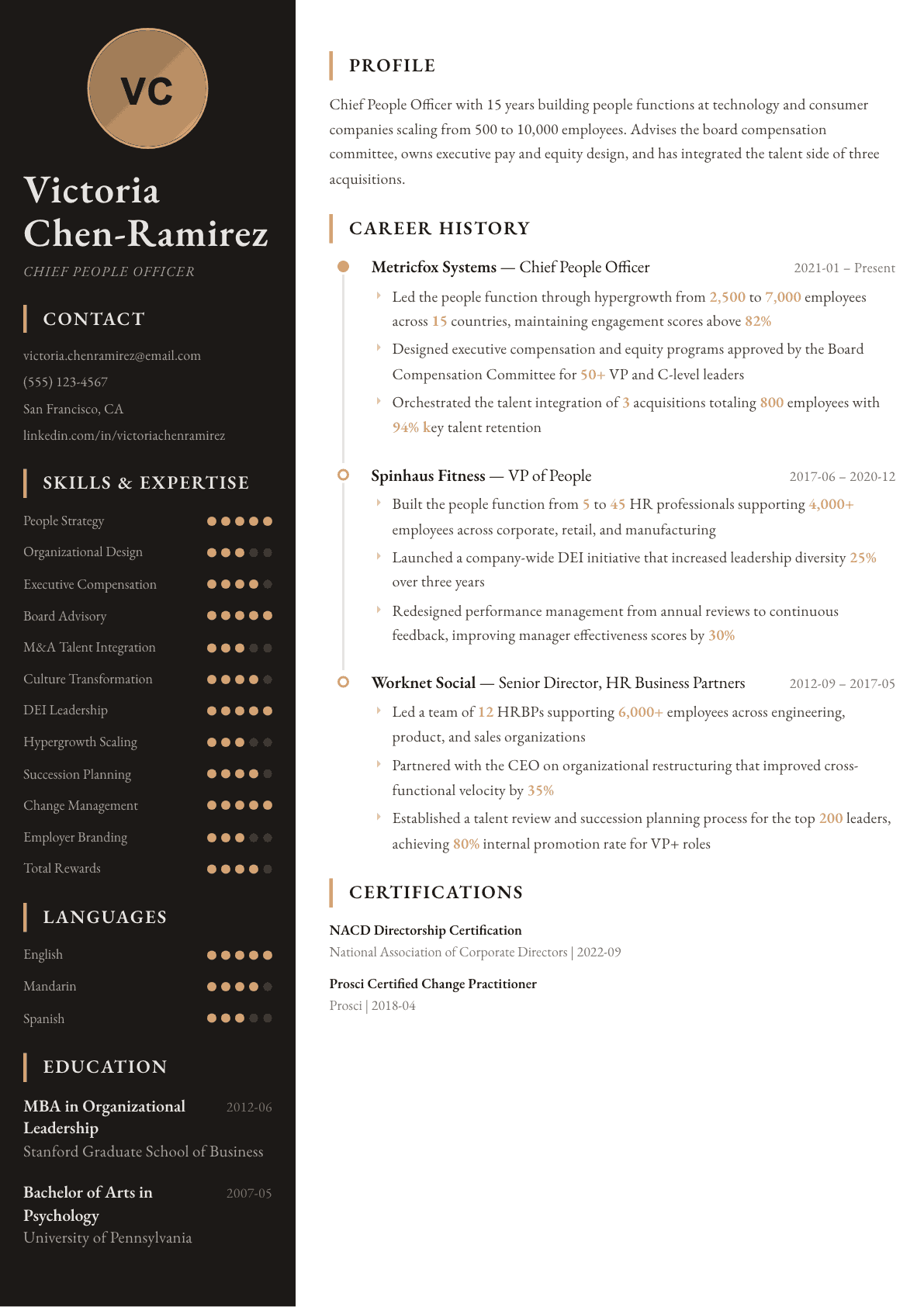 Chief People Officer resume example, Heritage template