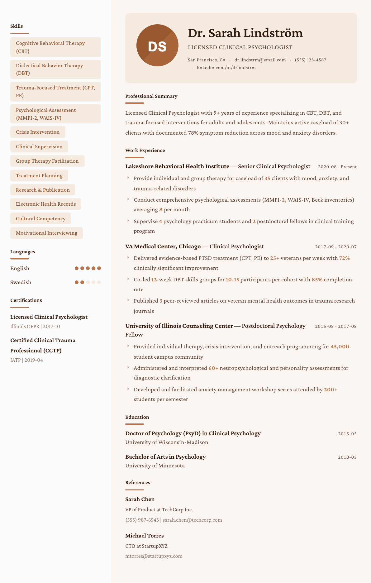 Clinical Psychologist resume example, Lisbon template