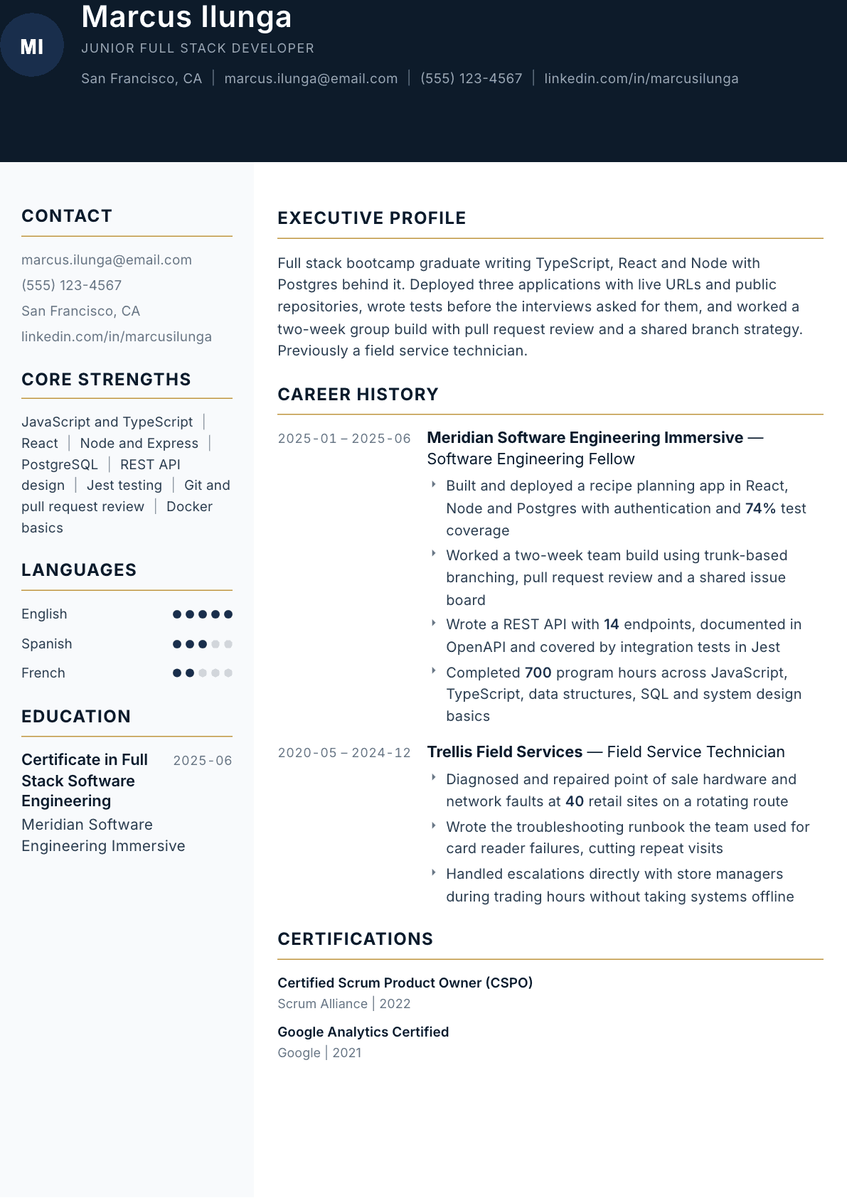 Coding Bootcamp Graduate resume example, Consulate template