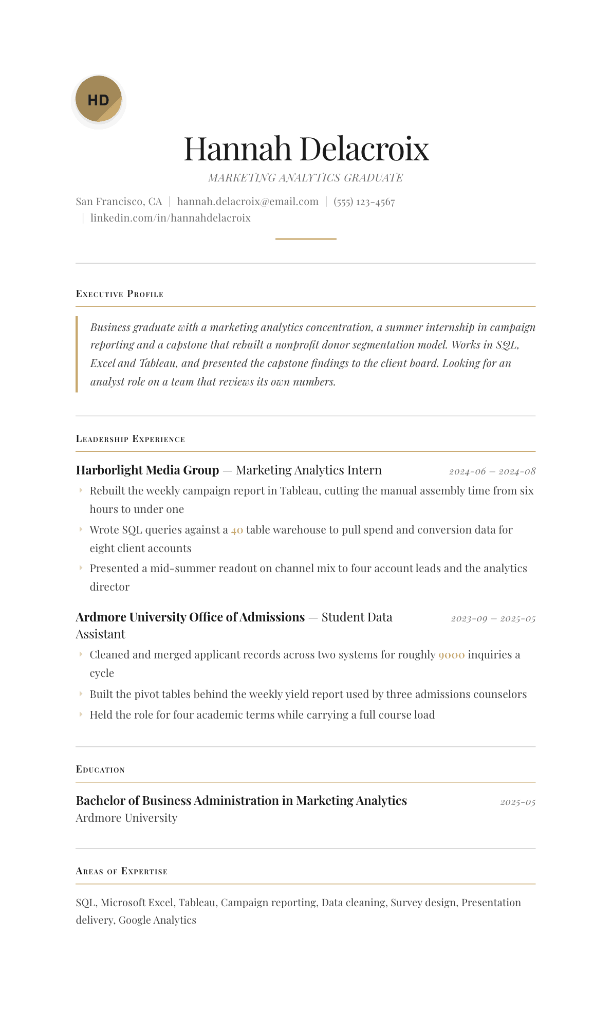 College Graduate resume example, Chancellor template