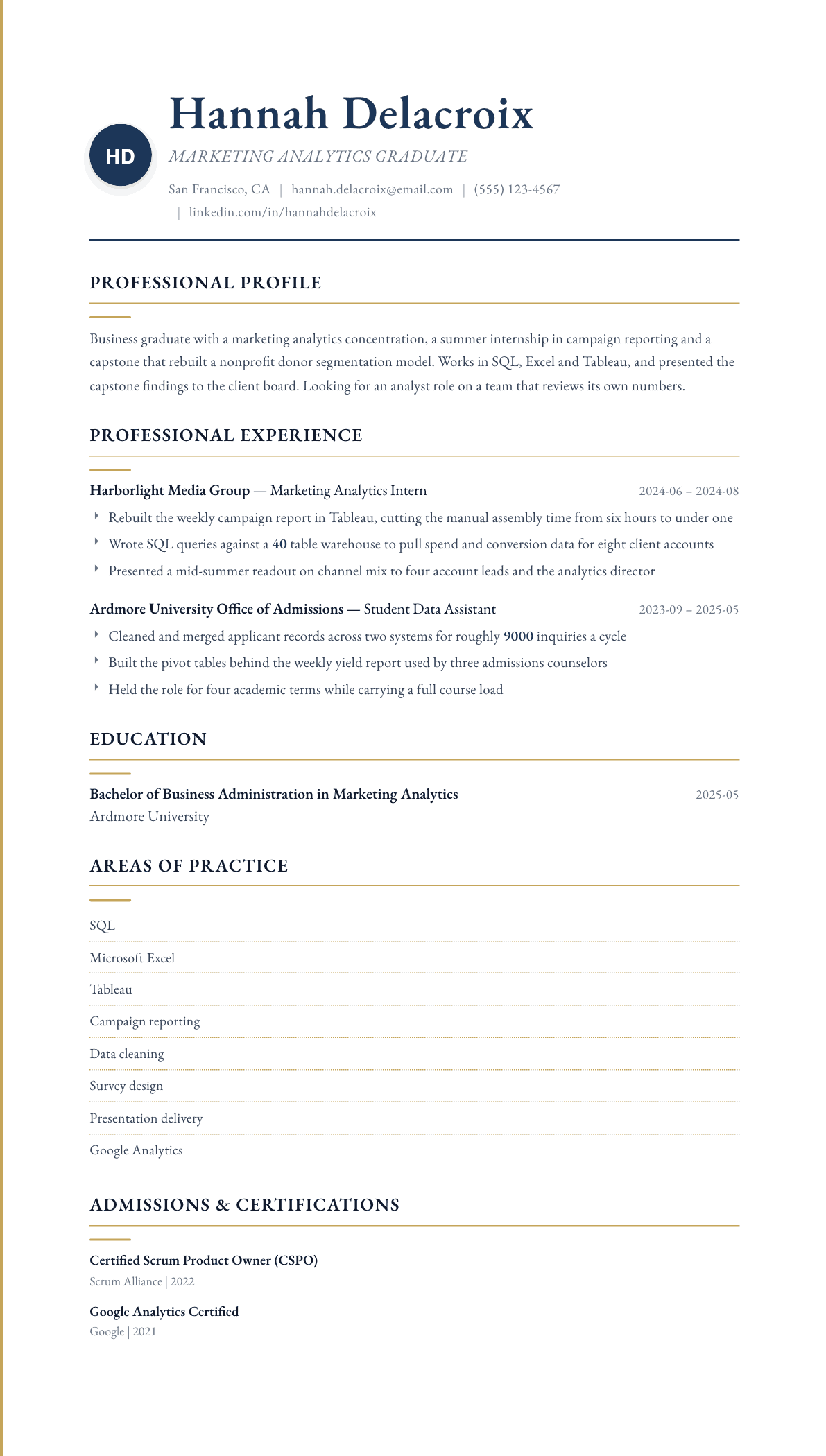 College Graduate resume example, Folio template