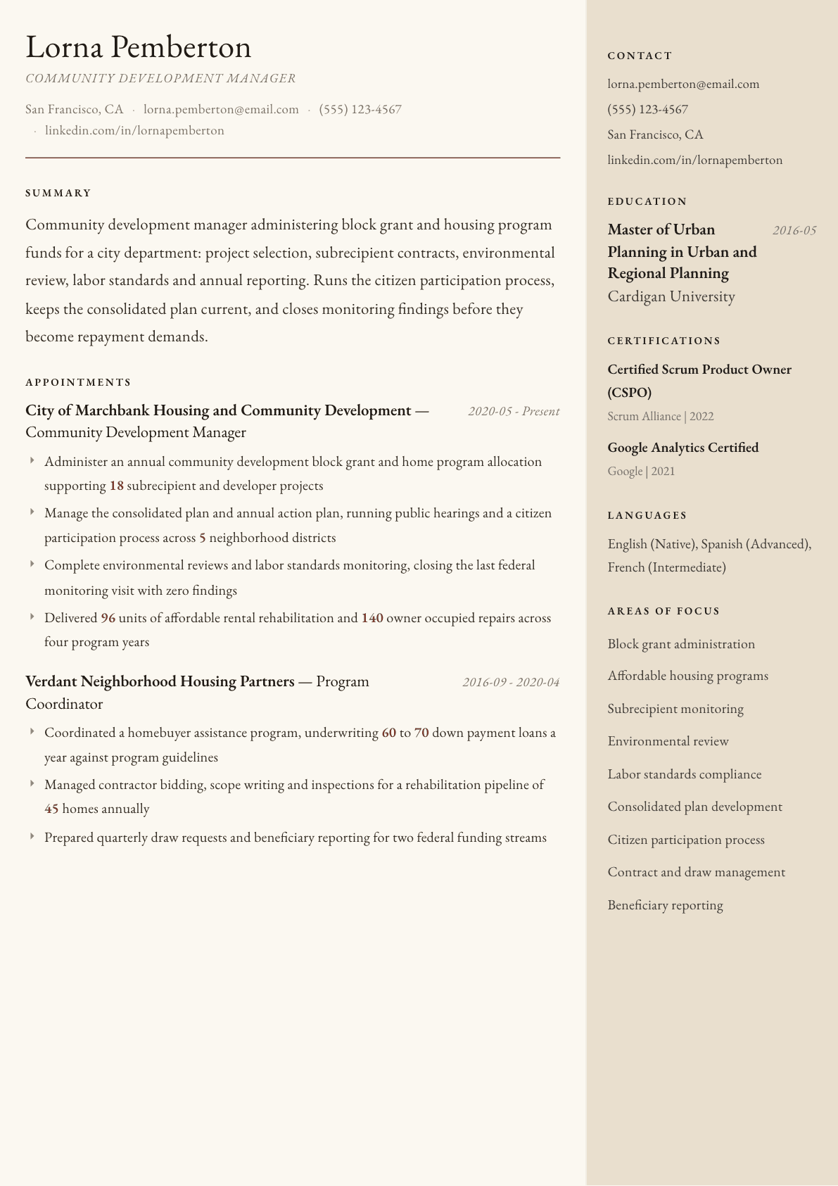 Community Development Manager resume example, Manuscript template