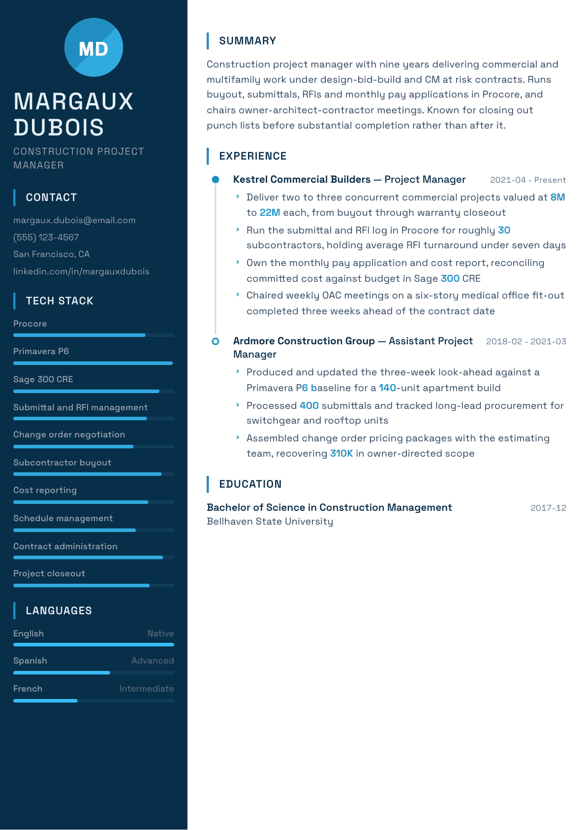 Construction Project Manager resume example, Circuit template