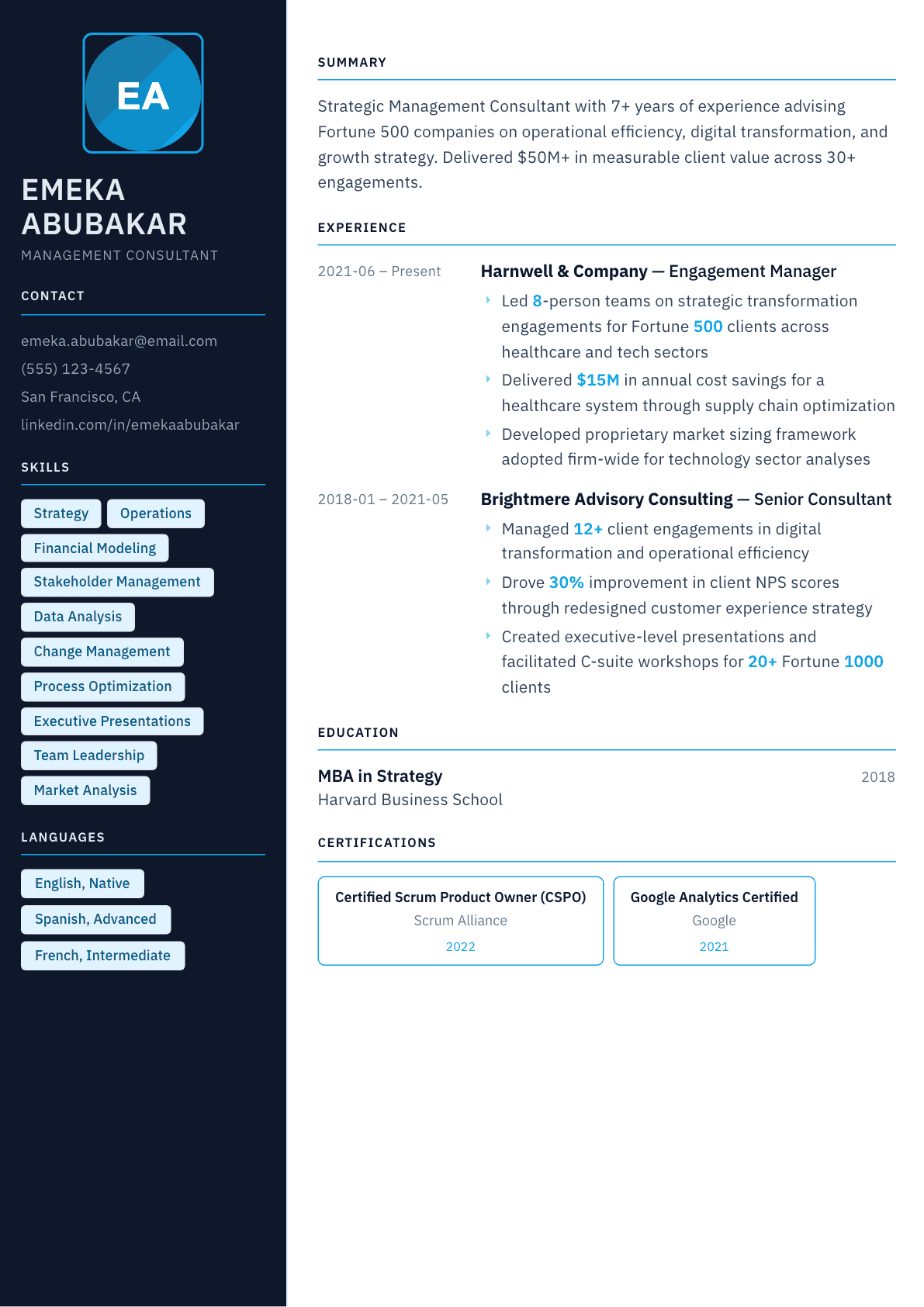 Consultant resume example, Everest template