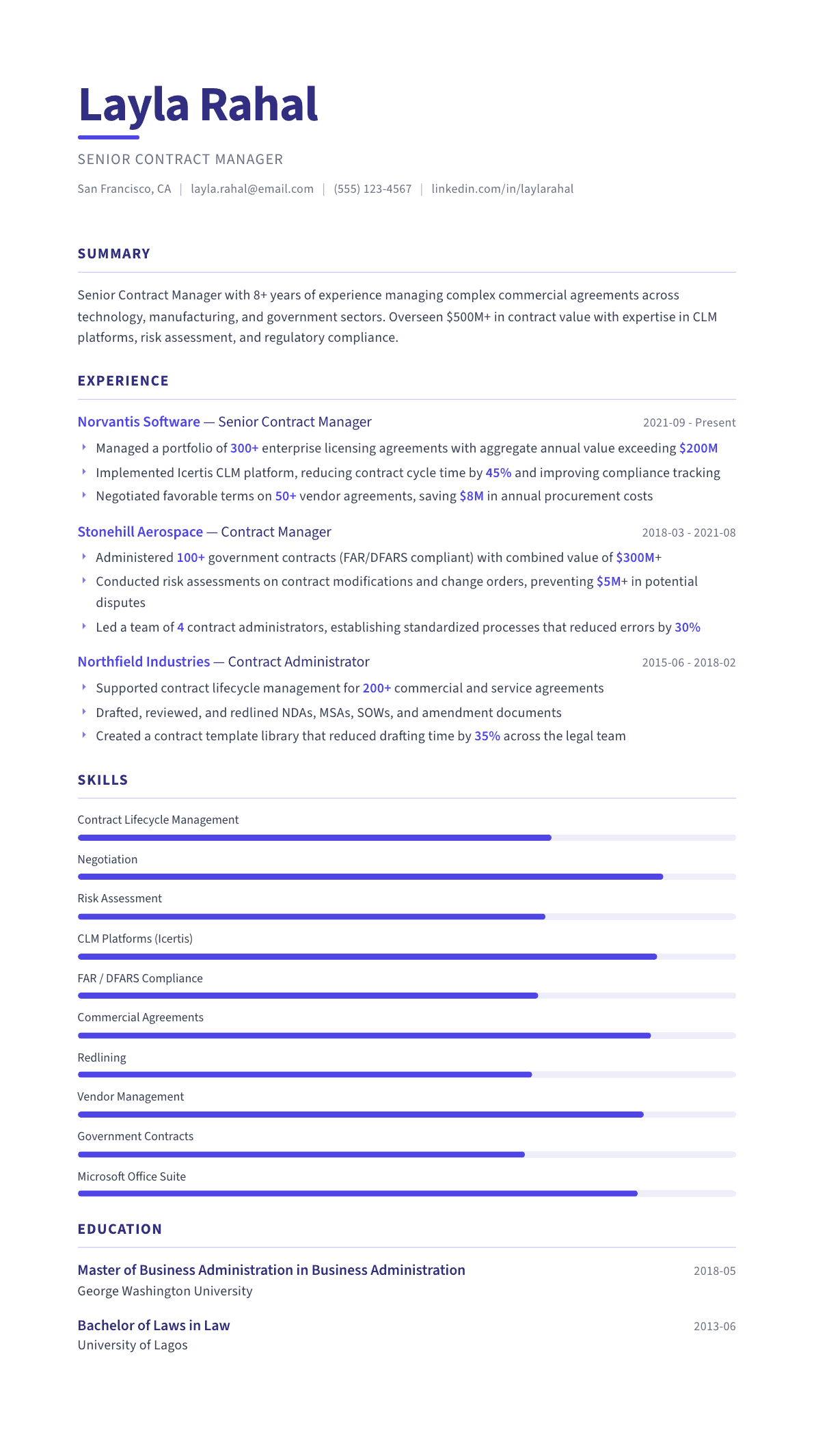 Contract Manager resume example, Logic template