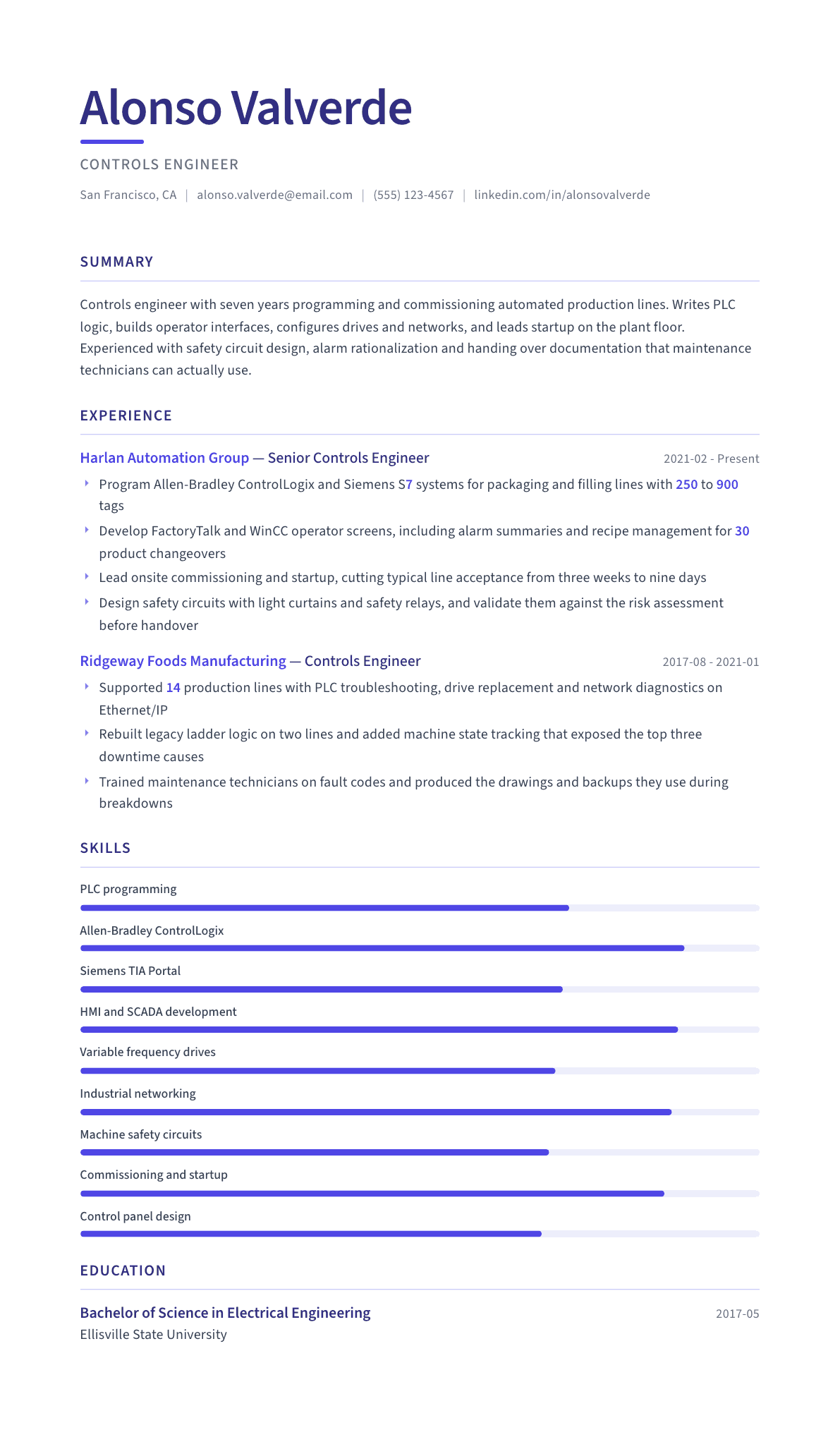 Controls Engineer resume example, Logic template