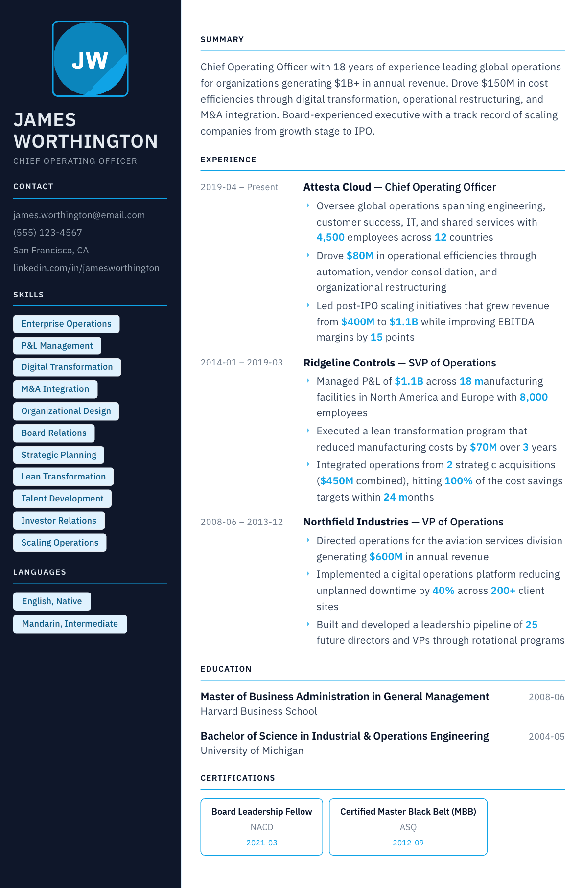 COO resume example, Everest template