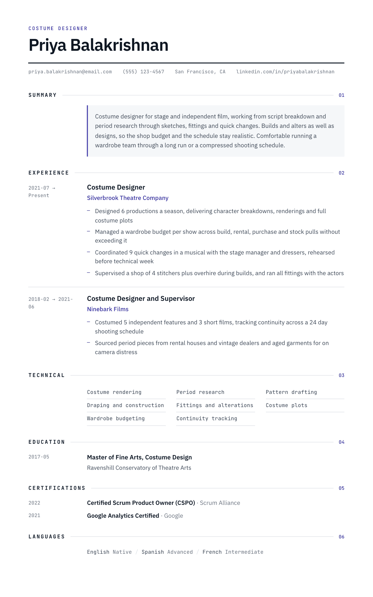 Costume Designer resume example, Substrate template